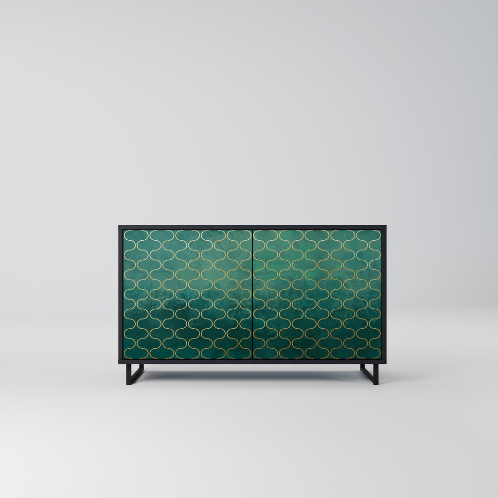 Buffet 2 portes TESSELATED GREENERY, finition noire