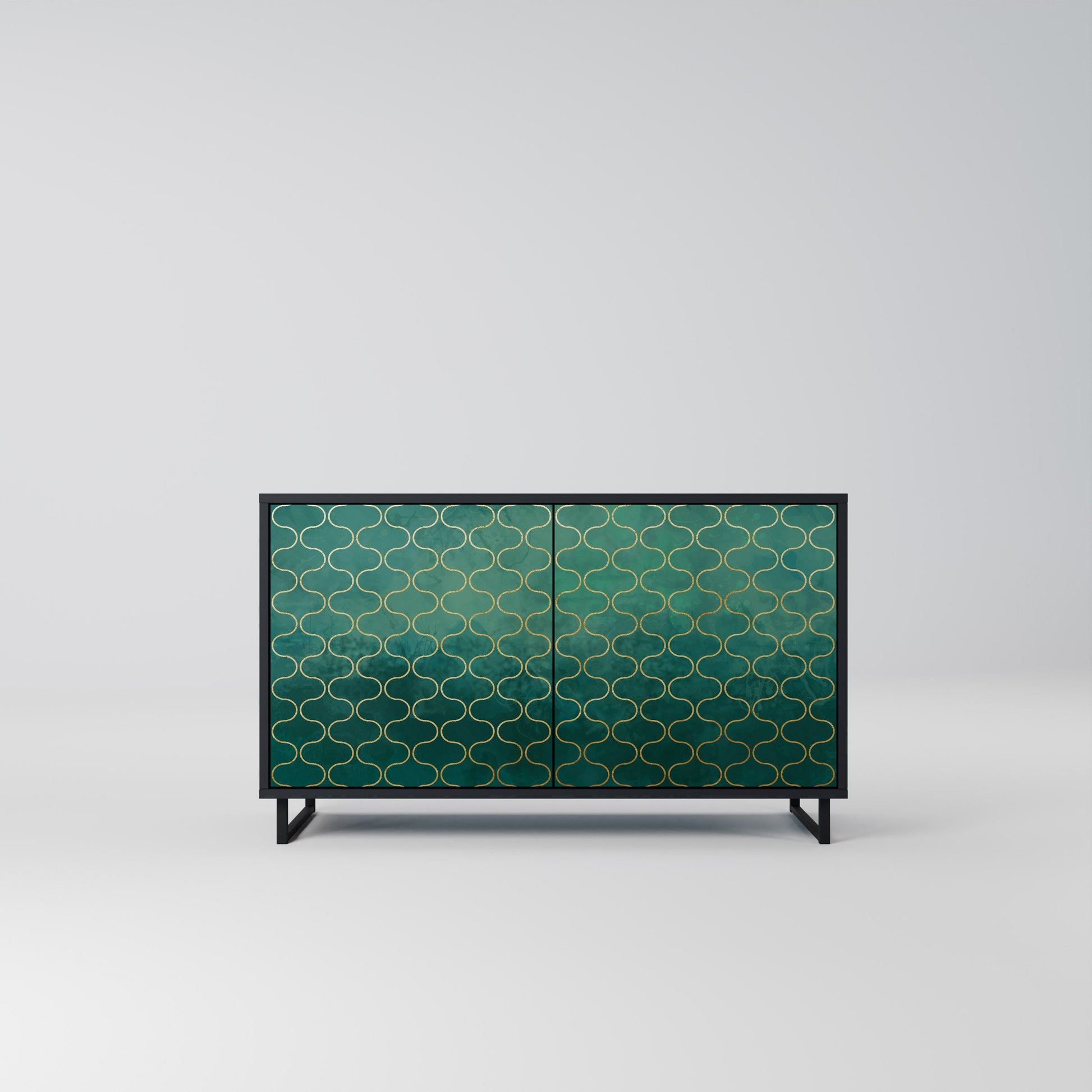 Buffet 2 portes TESSELATED GREENERY, finition noire