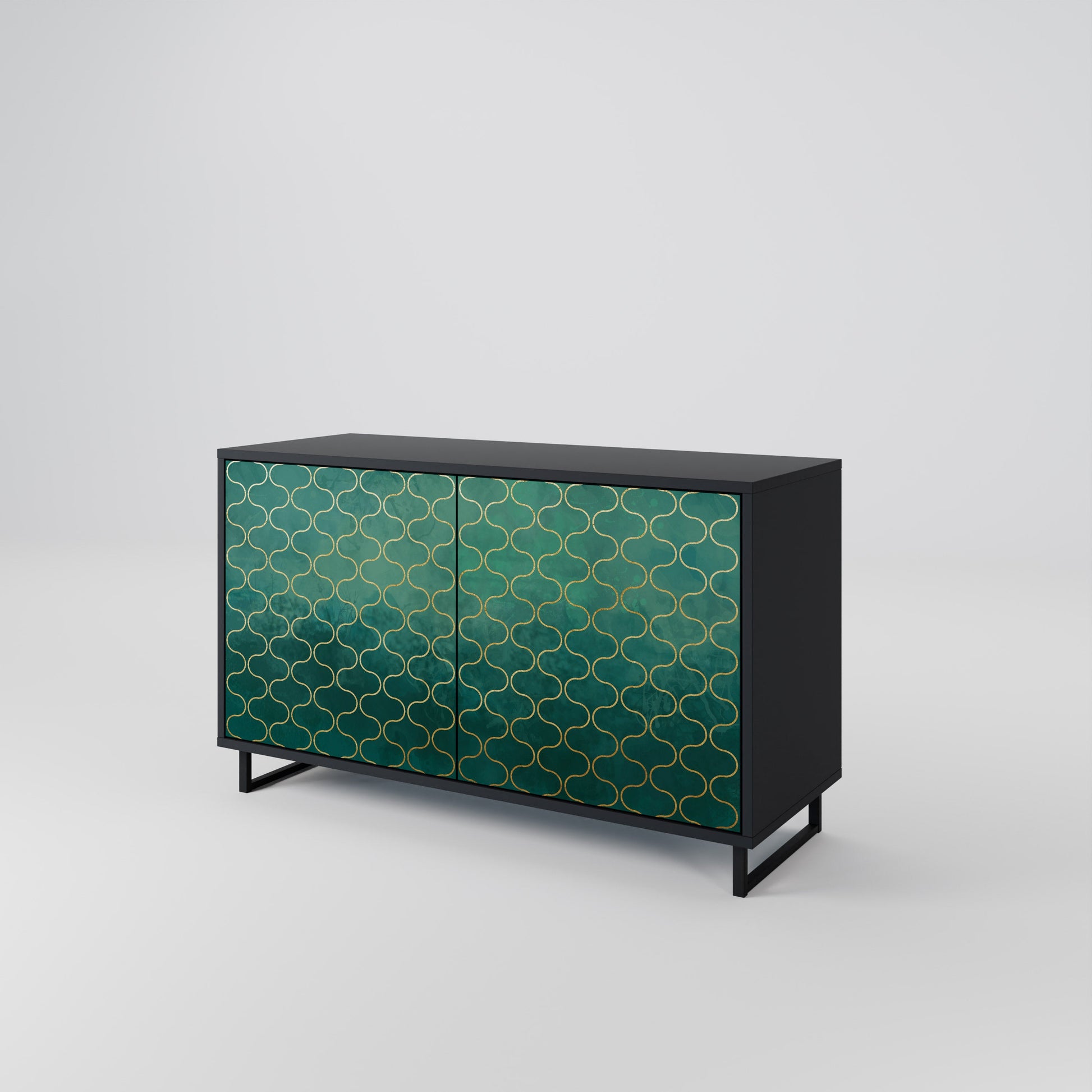 Buffet 2 portes TESSELATED GREENERY, finition noire