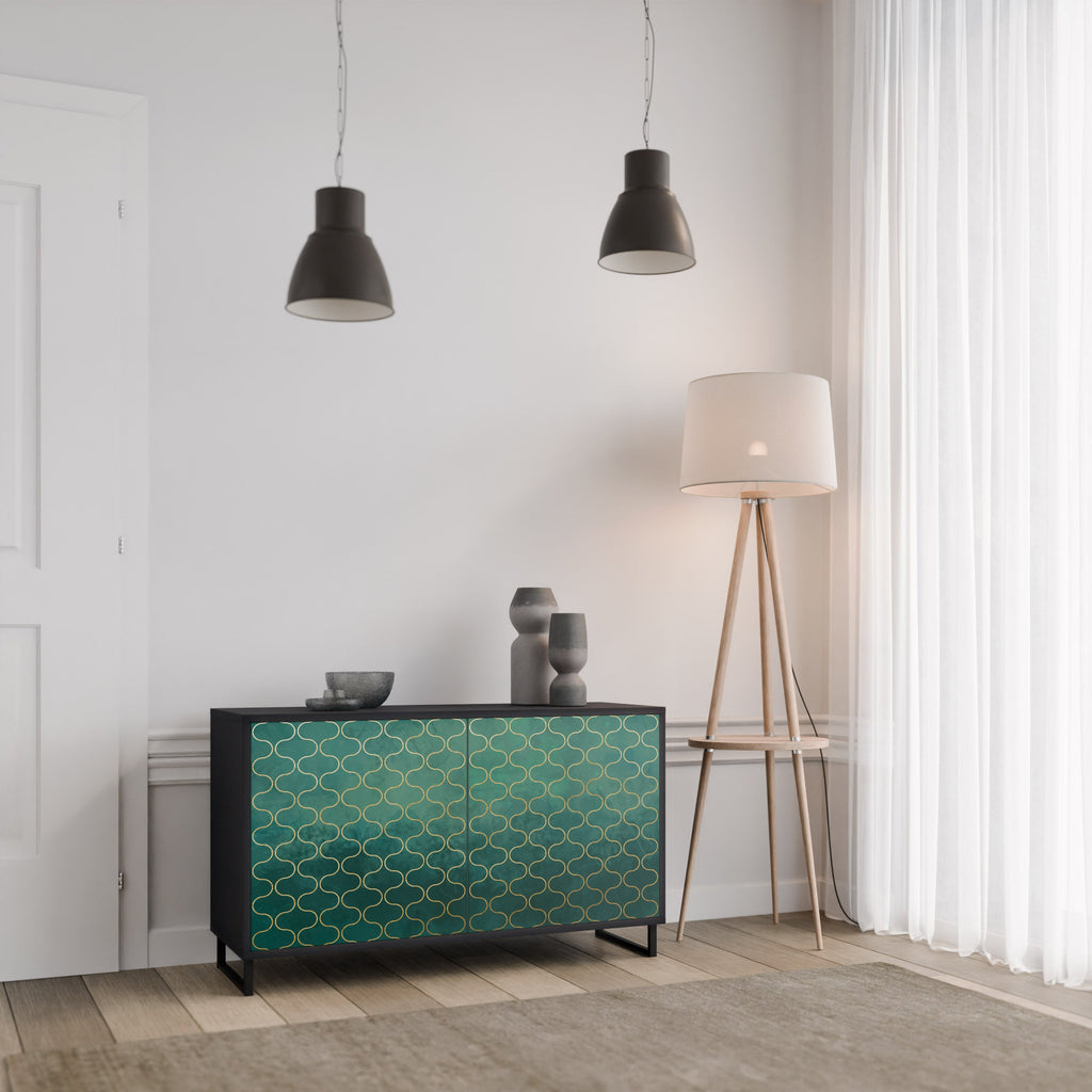Buffet 2 portes TESSELATED GREENERY, finition noire