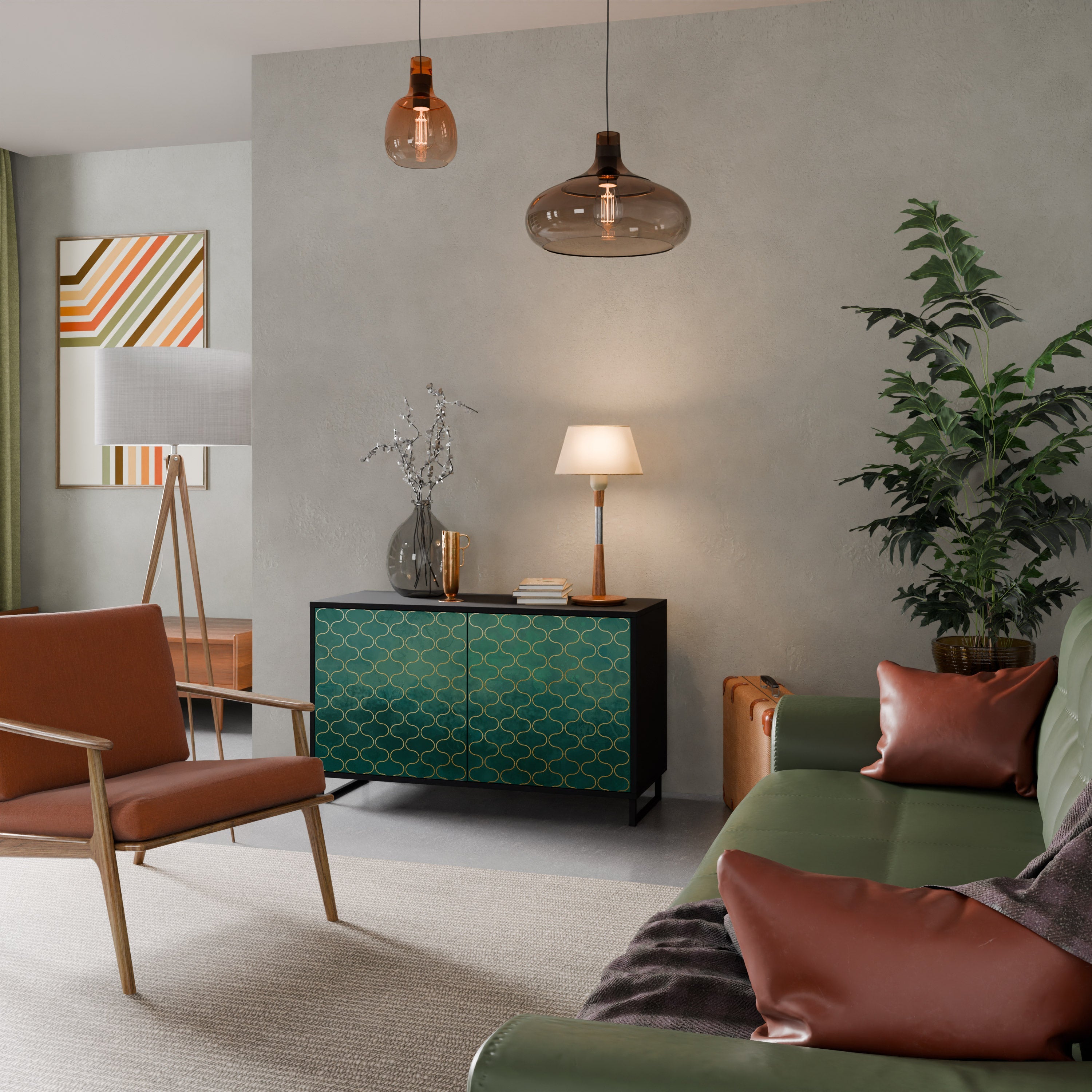 TESSELATED GREENERY 2-Door Sideboard in Black Finish