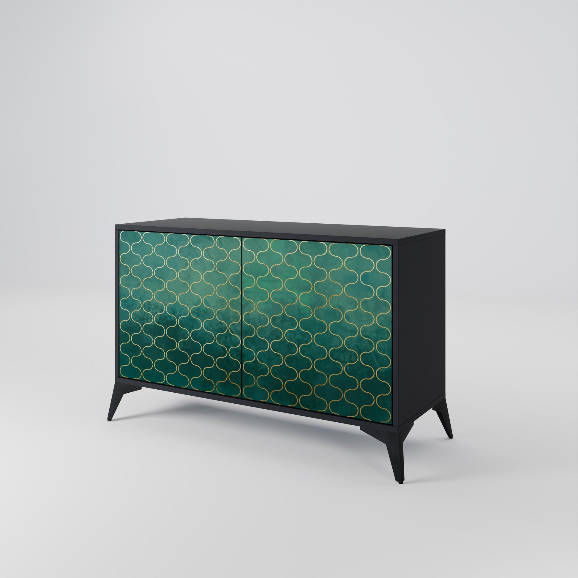 Buffet 2 portes TESSELATED GREENERY, finition noire