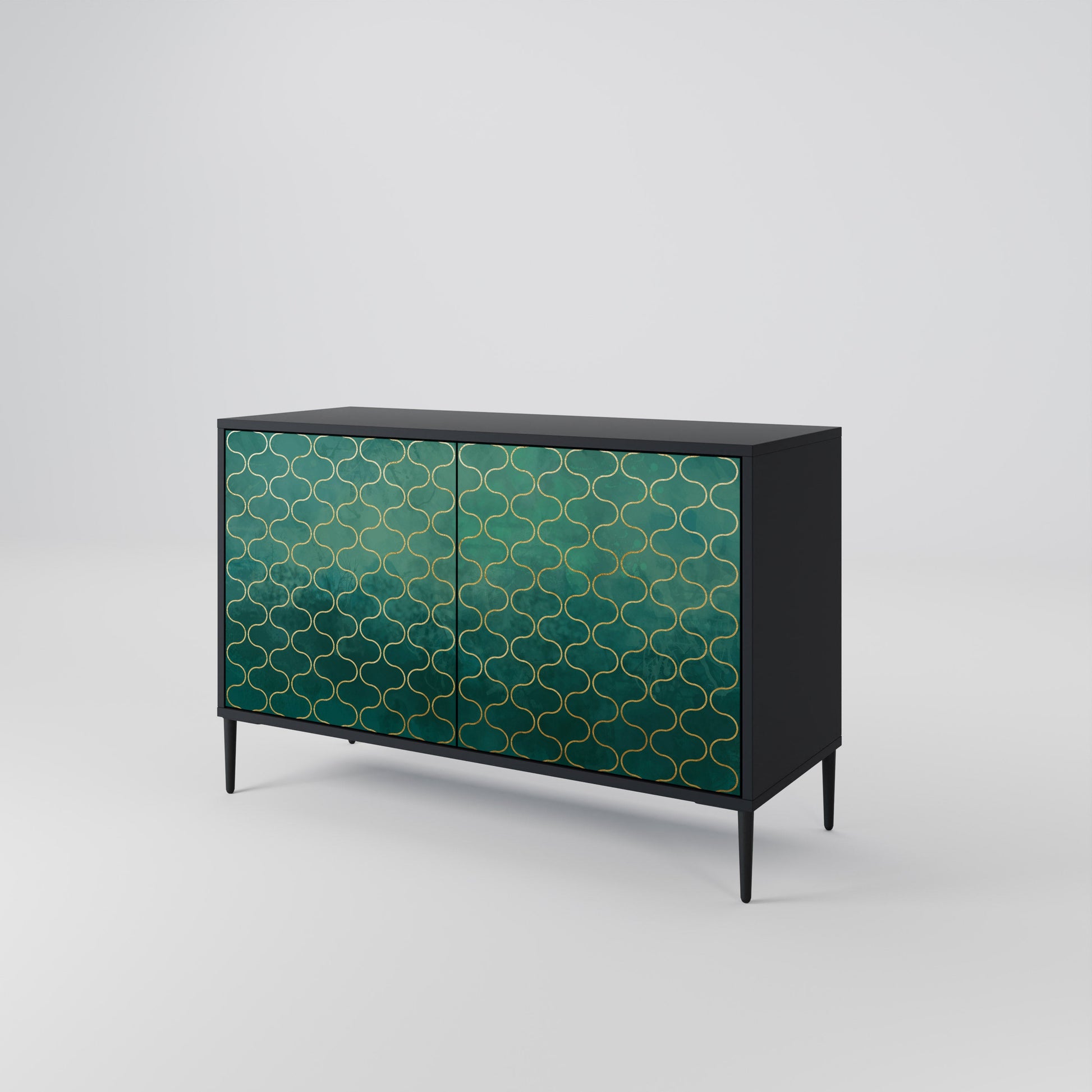 Buffet 2 portes TESSELATED GREENERY, finition noire