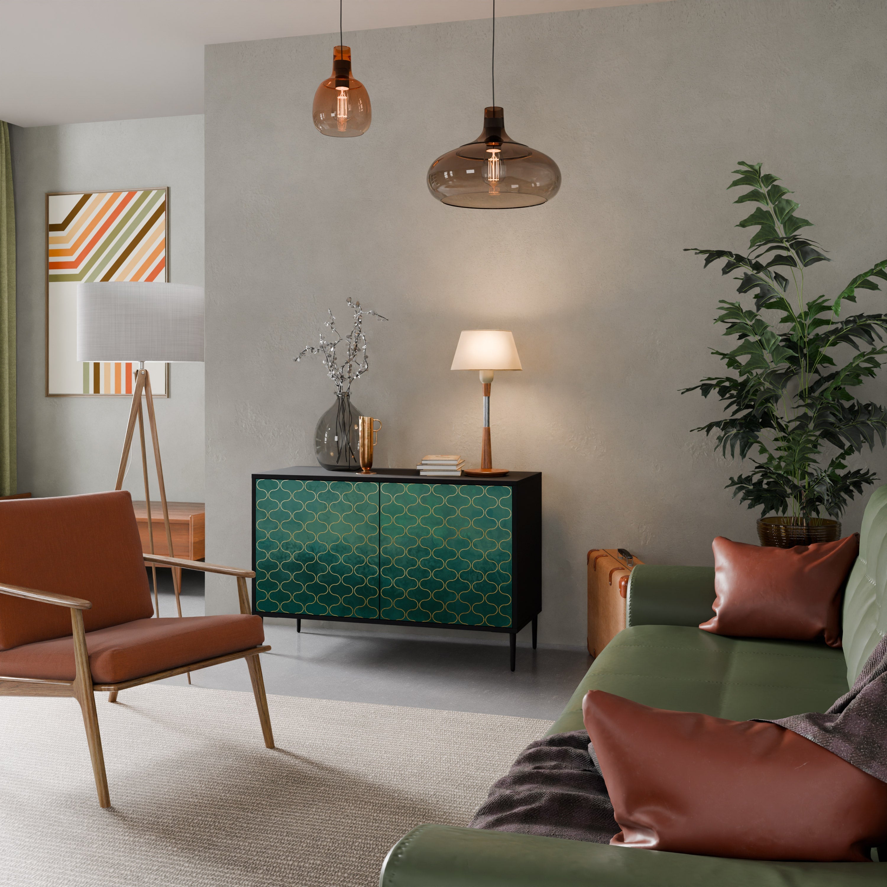 TESSELATED GREENERY 2-Door Sideboard in Black Finish