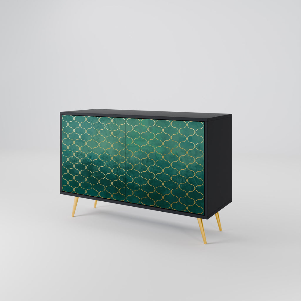 Buffet 2 portes TESSELATED GREENERY, finition noire