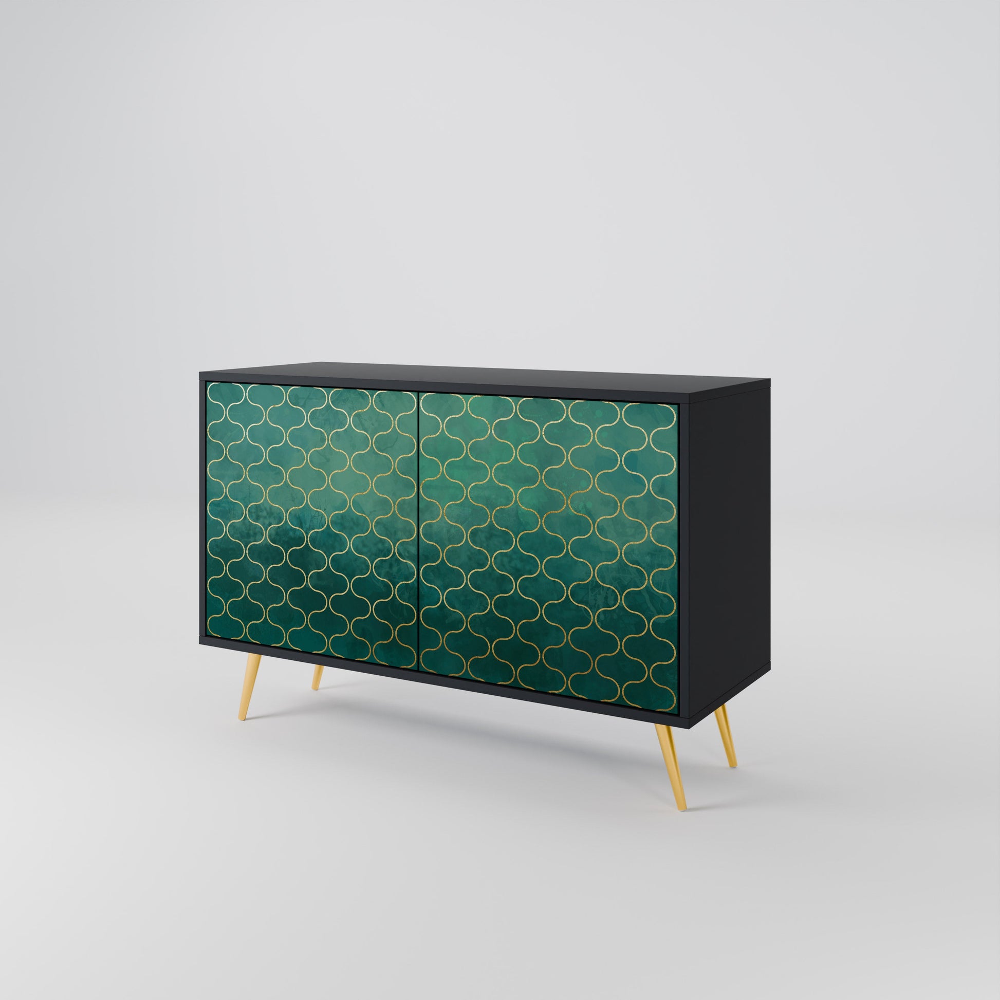 Buffet 2 portes TESSELATED GREENERY, finition noire