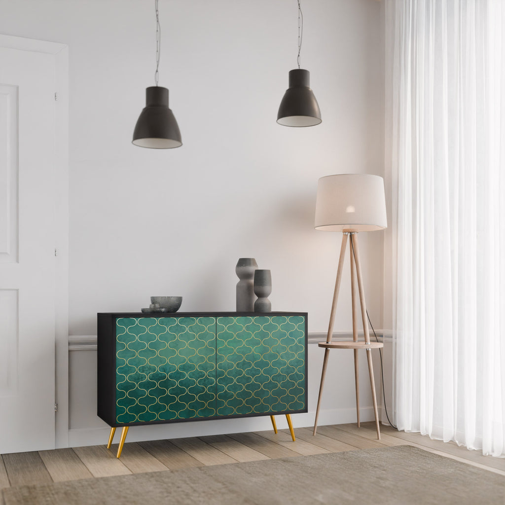 Buffet 2 portes TESSELATED GREENERY, finition noire