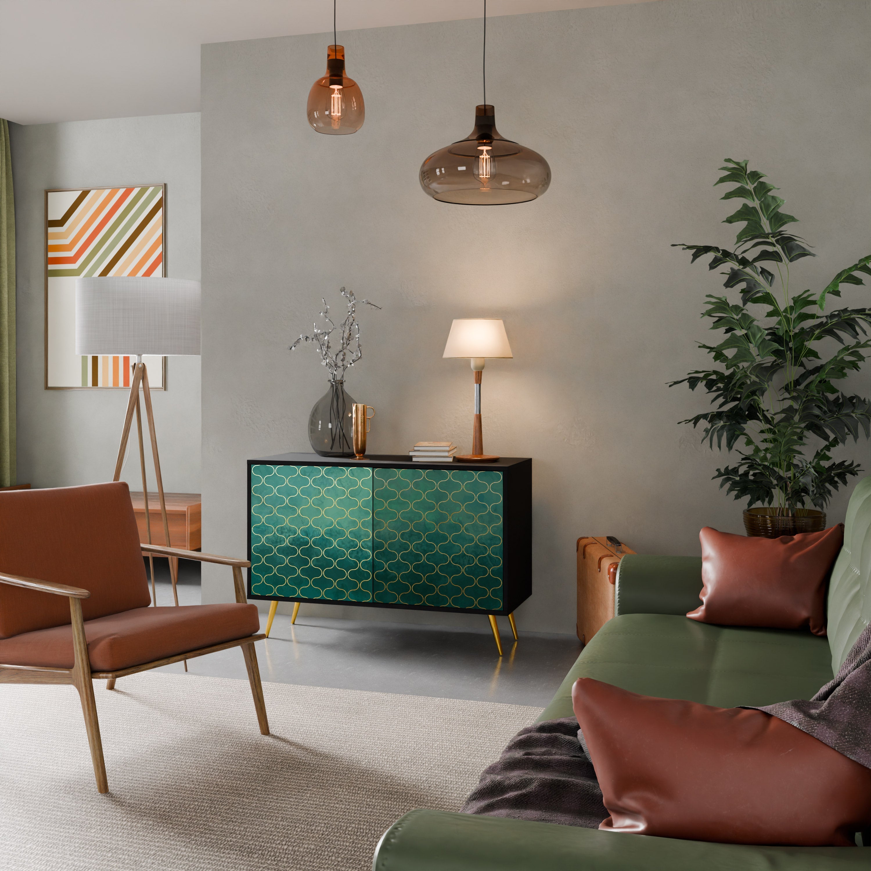 TESSELATED GREENERY 2-Door Sideboard in Black Finish