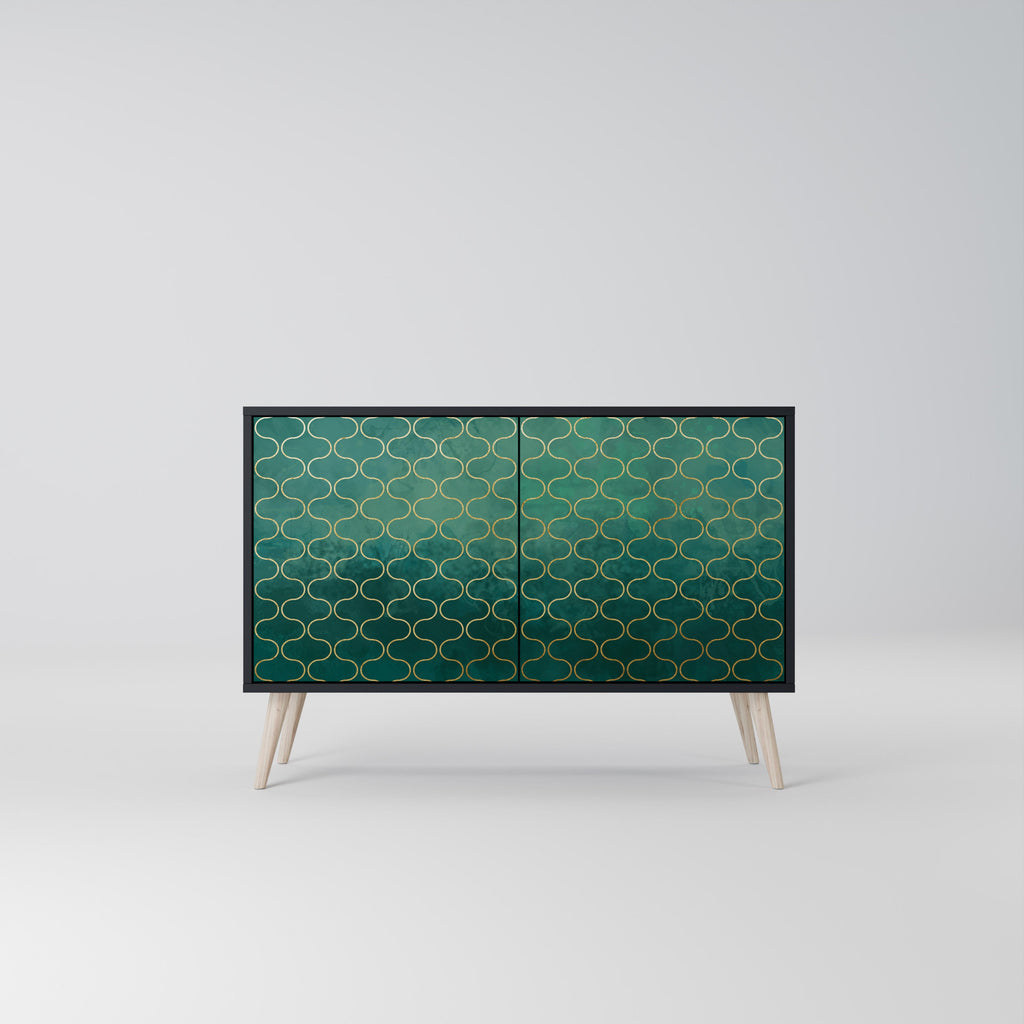 Buffet 2 portes TESSELATED GREENERY, finition noire