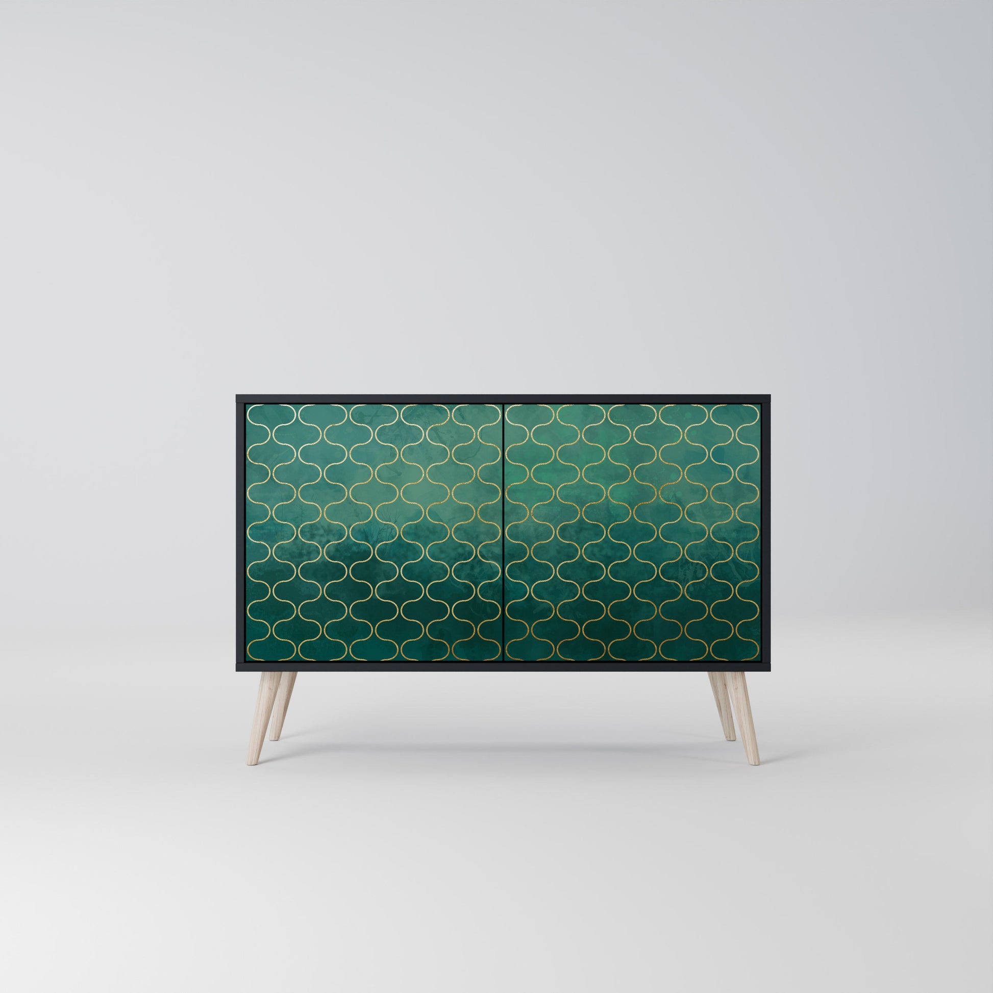 Buffet 2 portes TESSELATED GREENERY, finition noire