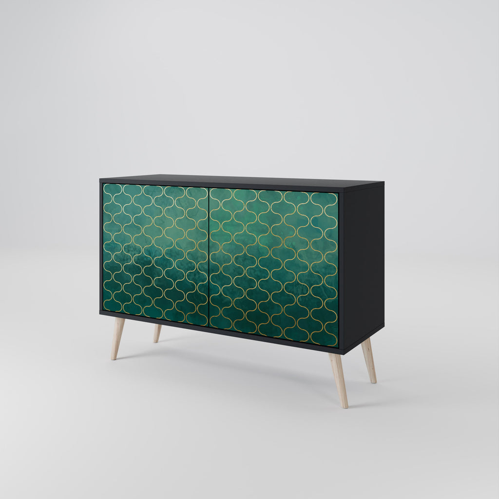 Buffet 2 portes TESSELATED GREENERY, finition noire