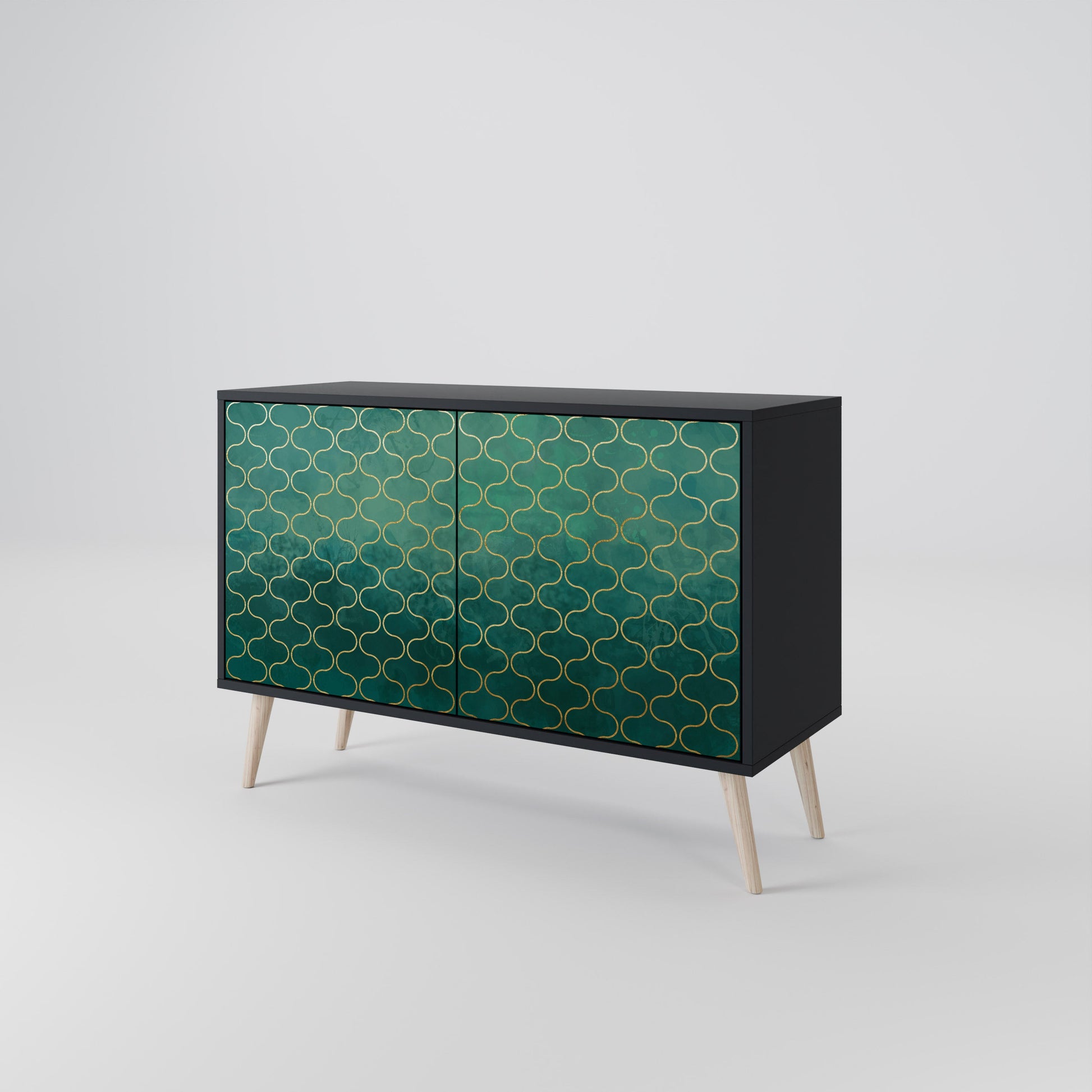 Buffet 2 portes TESSELATED GREENERY, finition noire