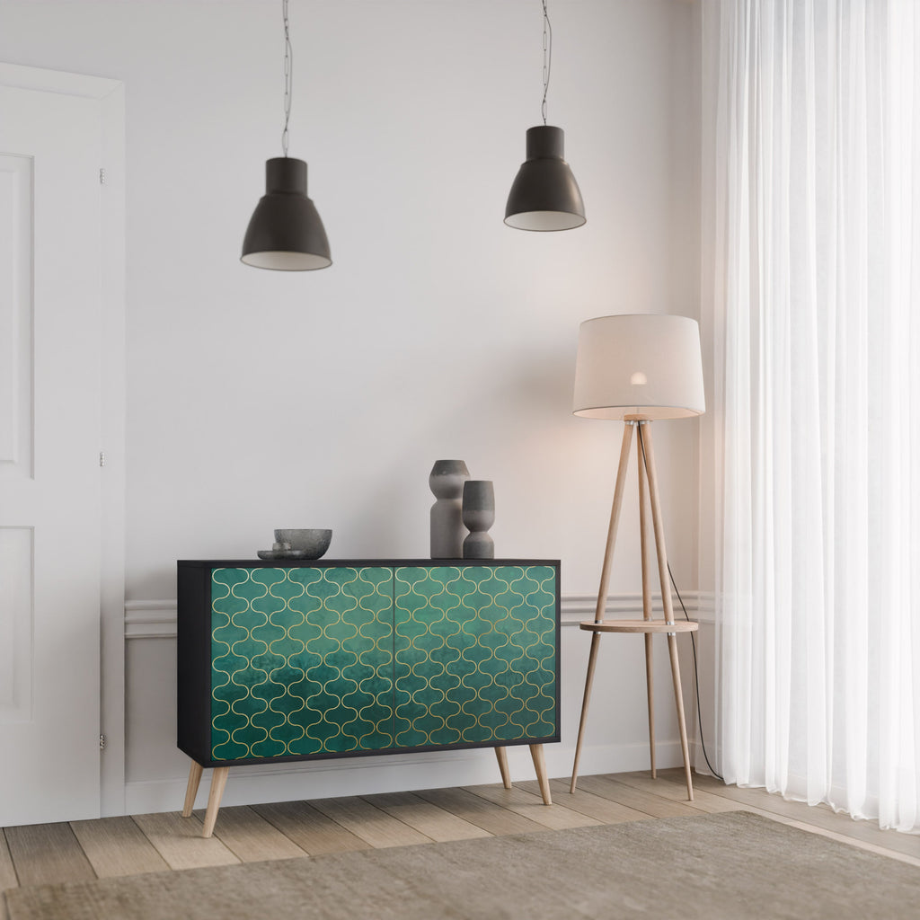Buffet 2 portes TESSELATED GREENERY, finition noire