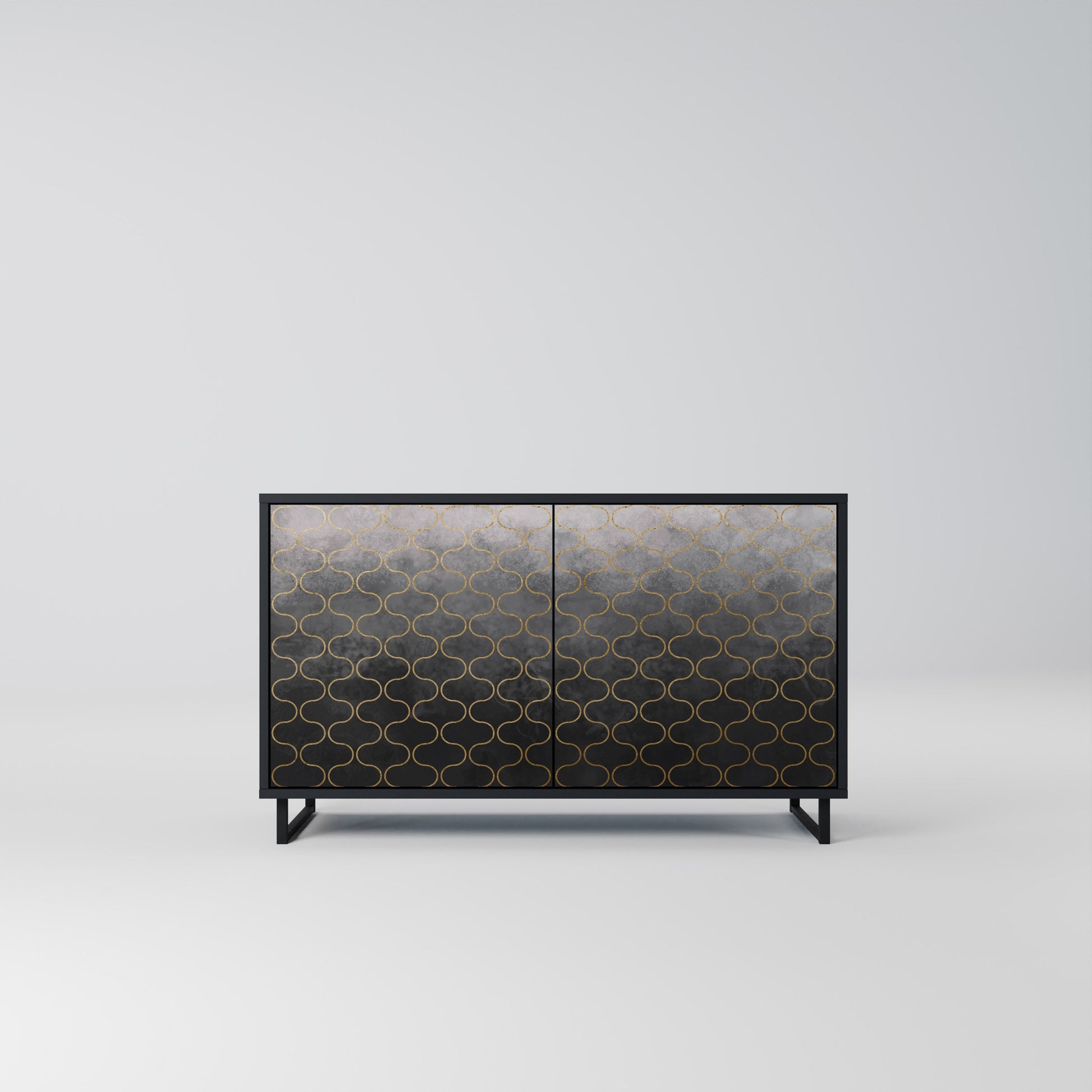 Buffet 2 portes à motif mosaïque grisâtre, finition noire