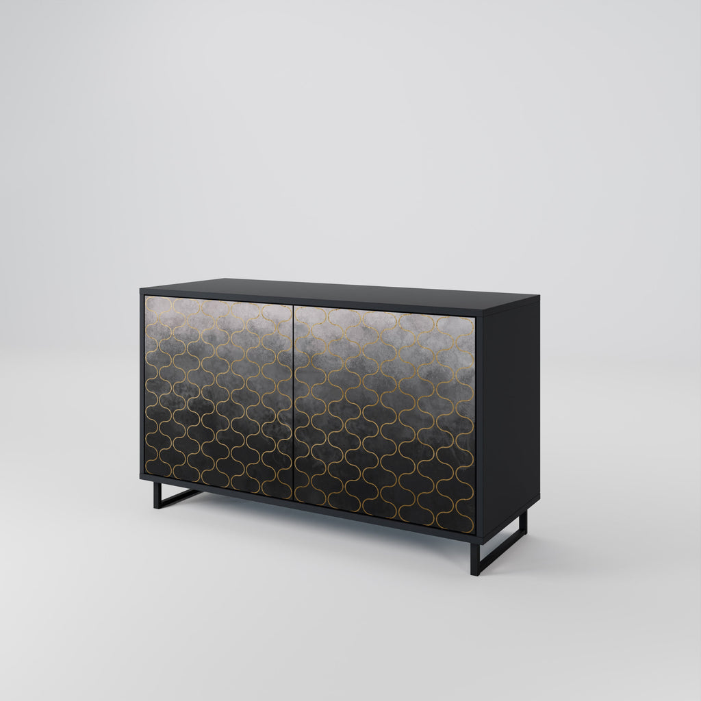 Buffet 2 portes à motif mosaïque grisâtre, finition noire