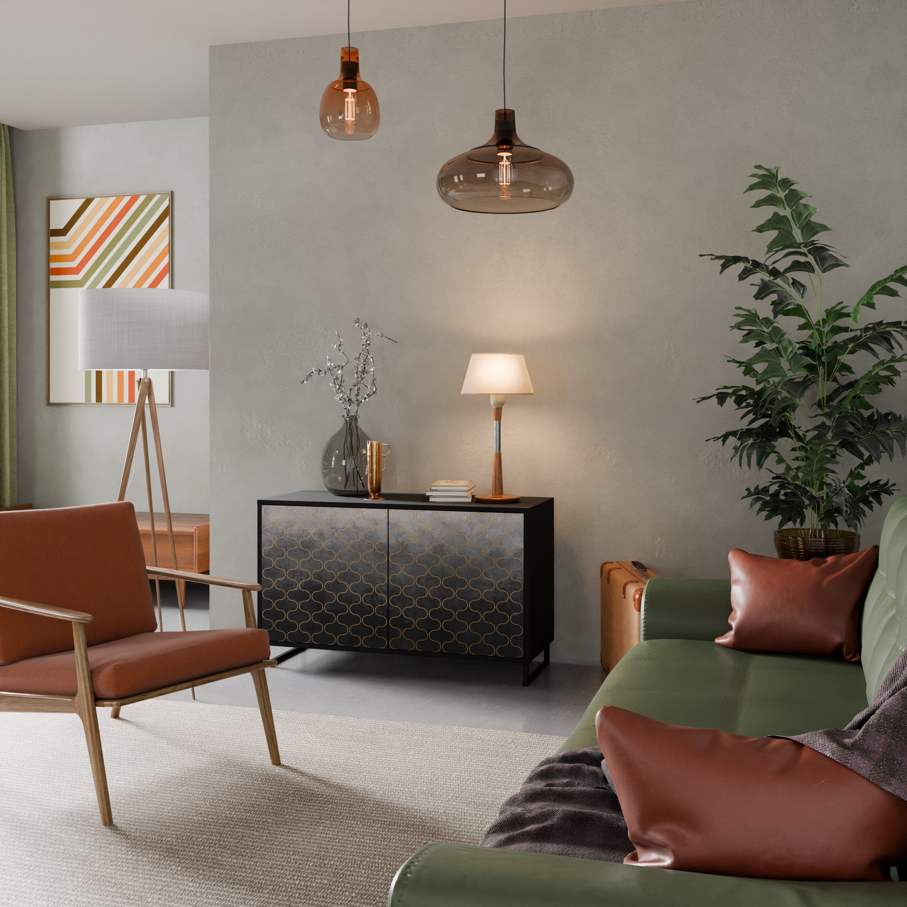 TESSELATED GRAYISH 2-Door Sideboard in Black Finish
