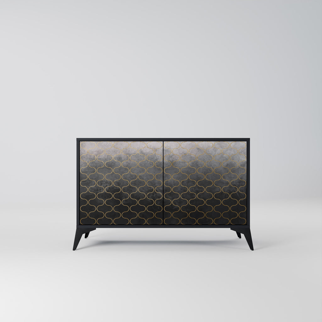 Buffet 2 portes à motif mosaïque grisâtre, finition noire