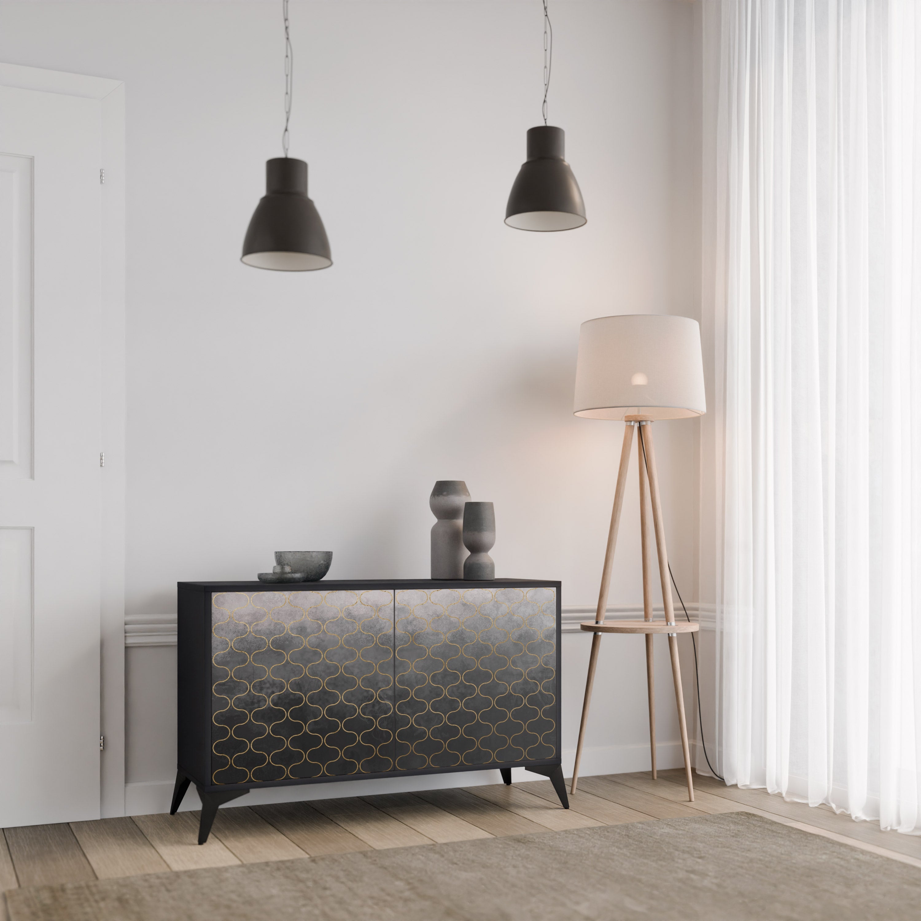 TESSELATED GRAYISH 2-Door Sideboard in Black Finish