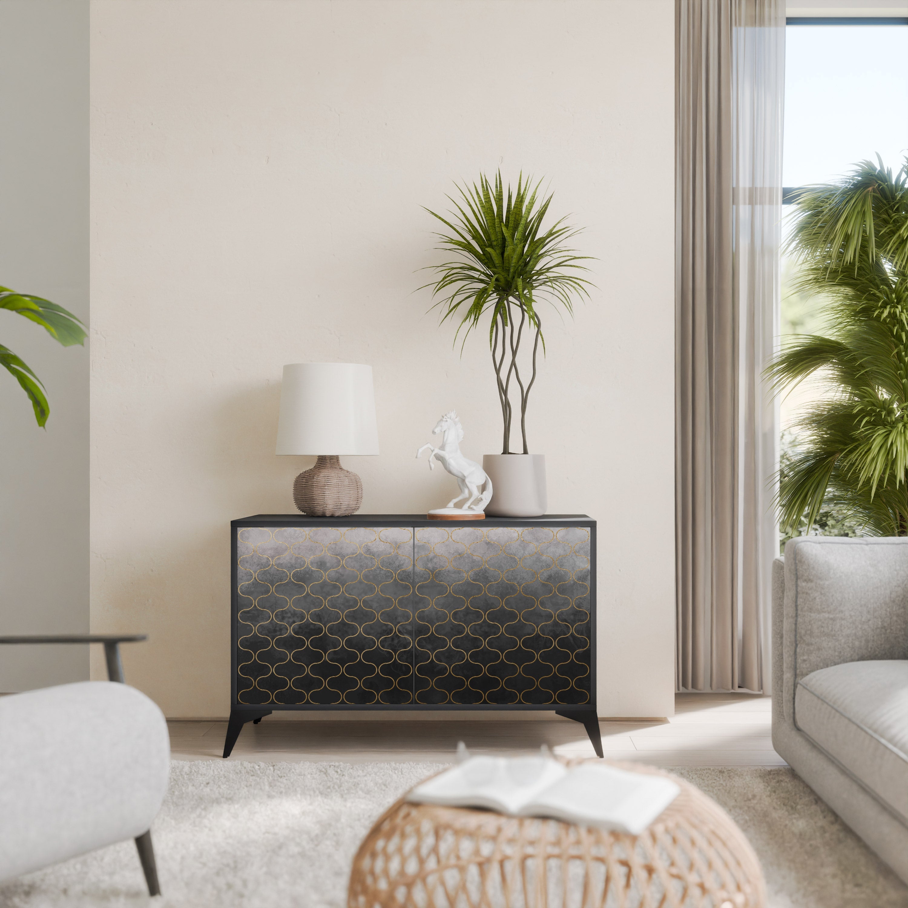 TESSELATED GRAYISH 2-Door Sideboard in Black Finish
