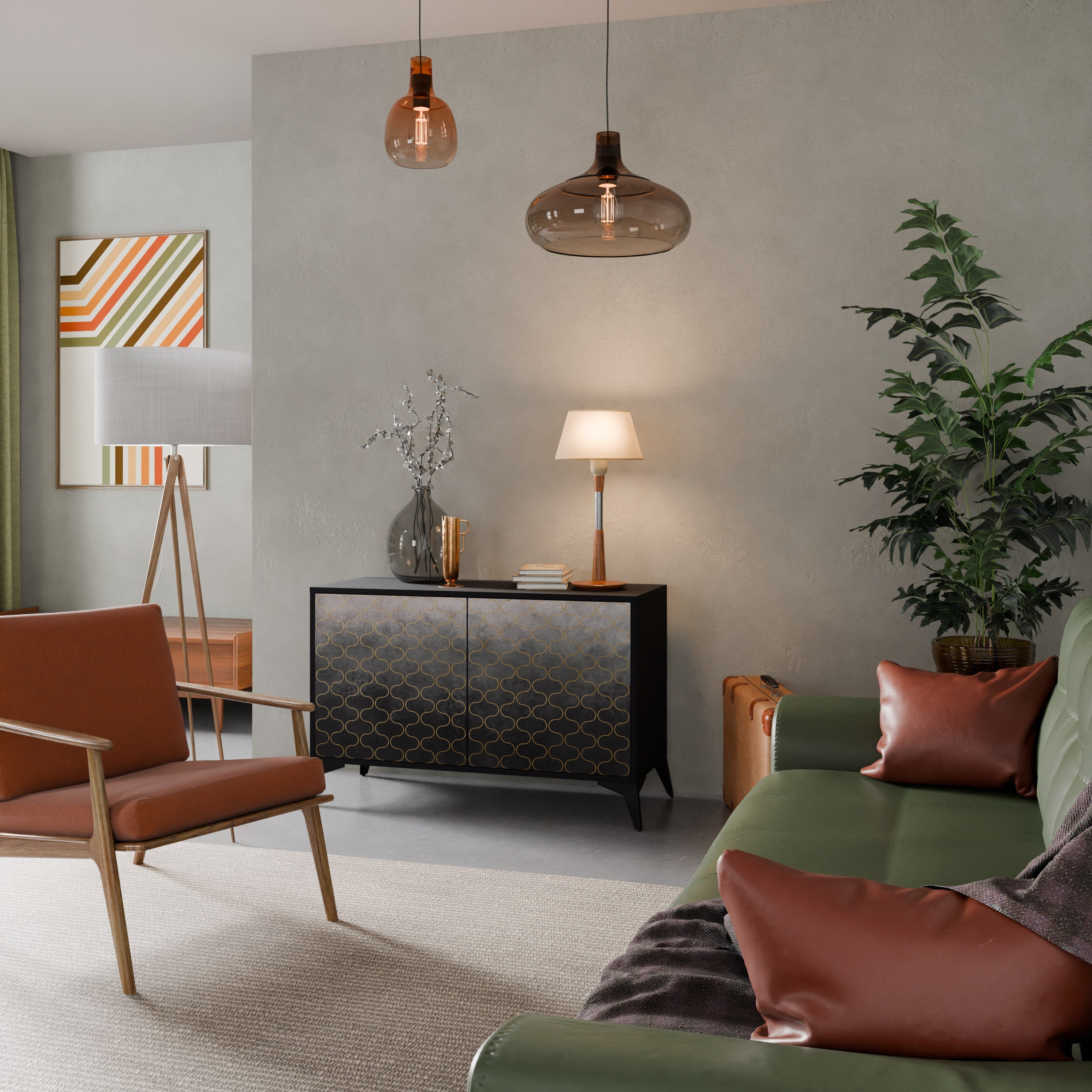 TESSELATED GRAYISH 2-Door Sideboard in Black Finish