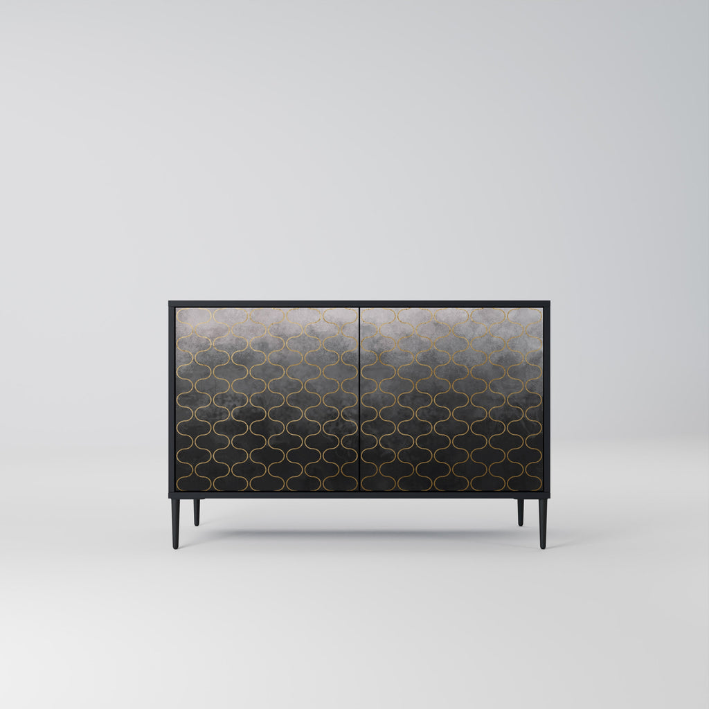 Buffet 2 portes à motif mosaïque grisâtre, finition noire