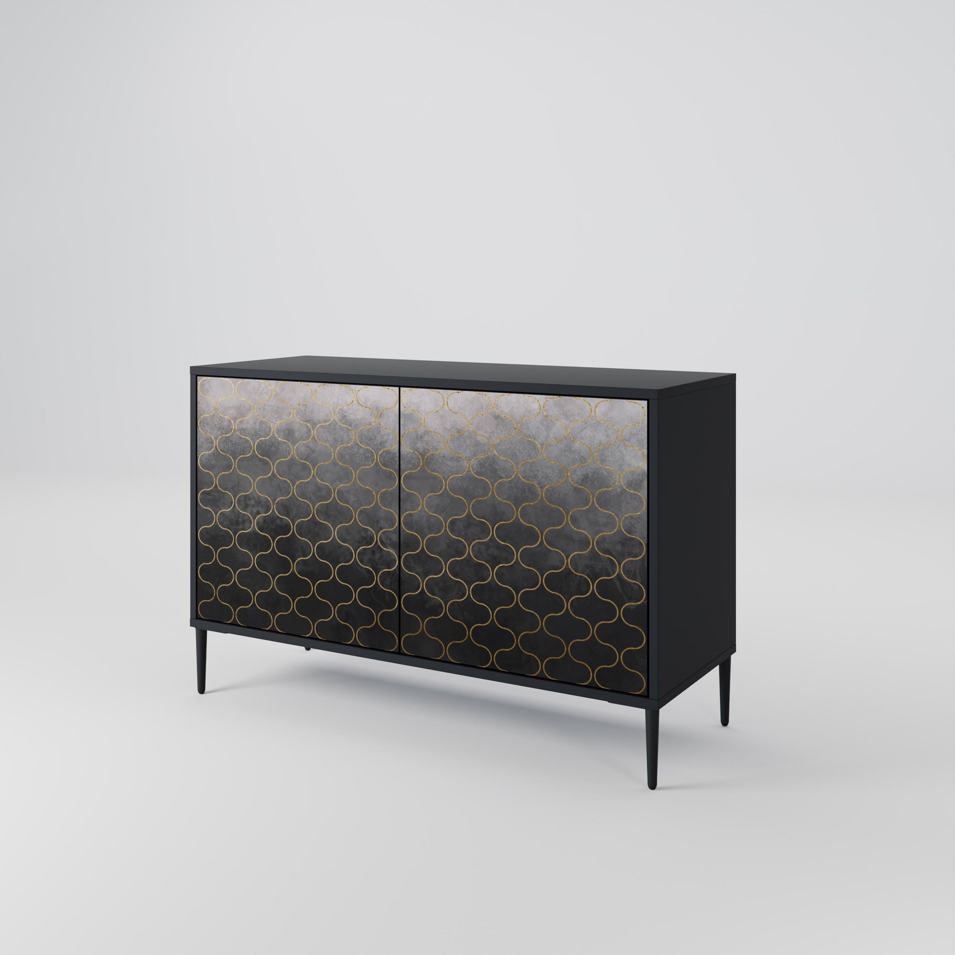 Buffet 2 portes à motif mosaïque grisâtre, finition noire