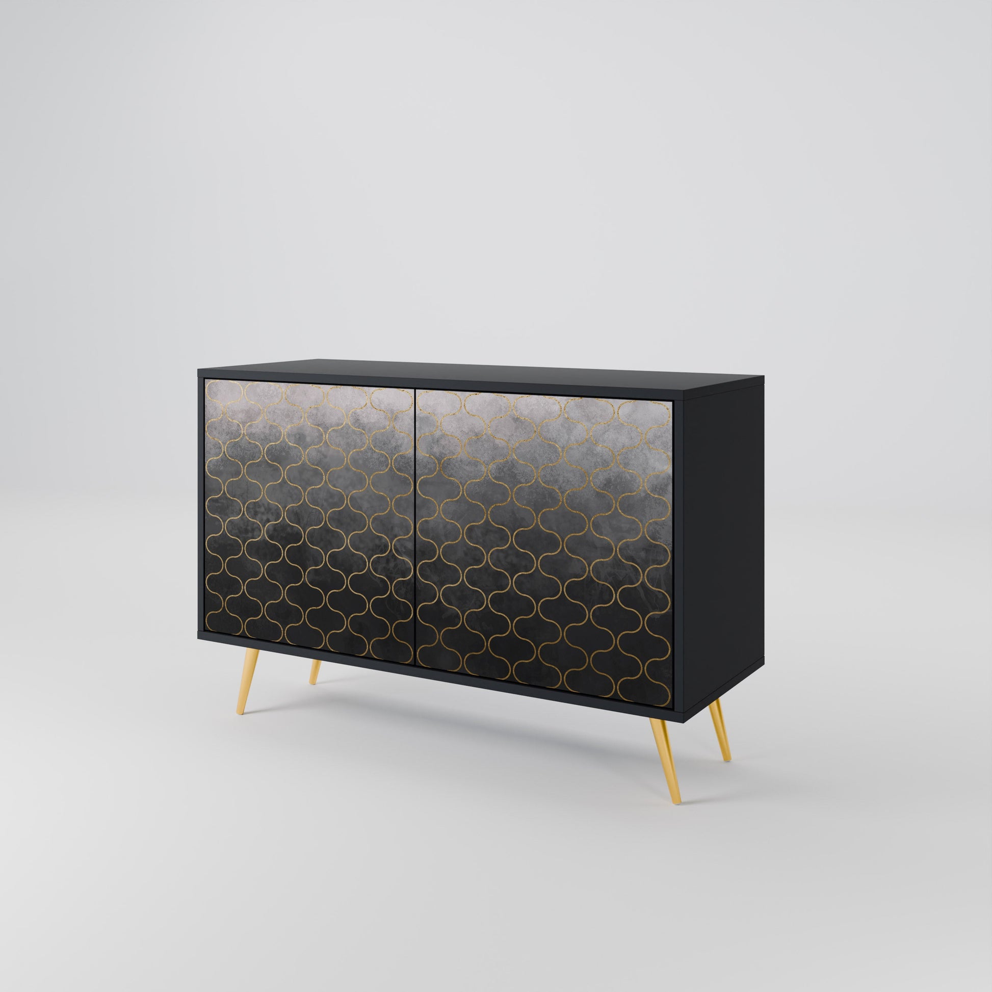 Buffet 2 portes à motif mosaïque grisâtre, finition noire