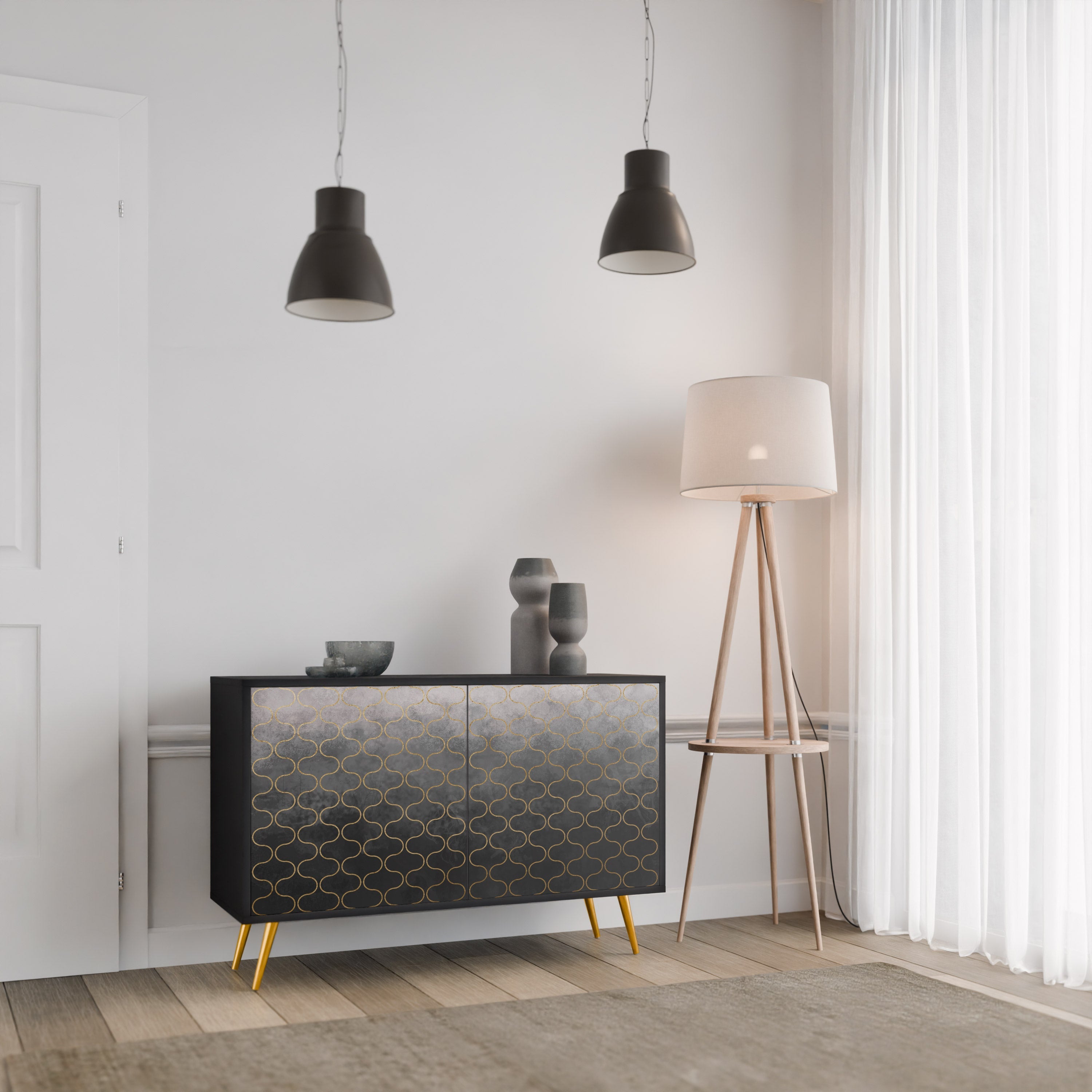 TESSELATED GRAYISH 2-Door Sideboard in Black Finish