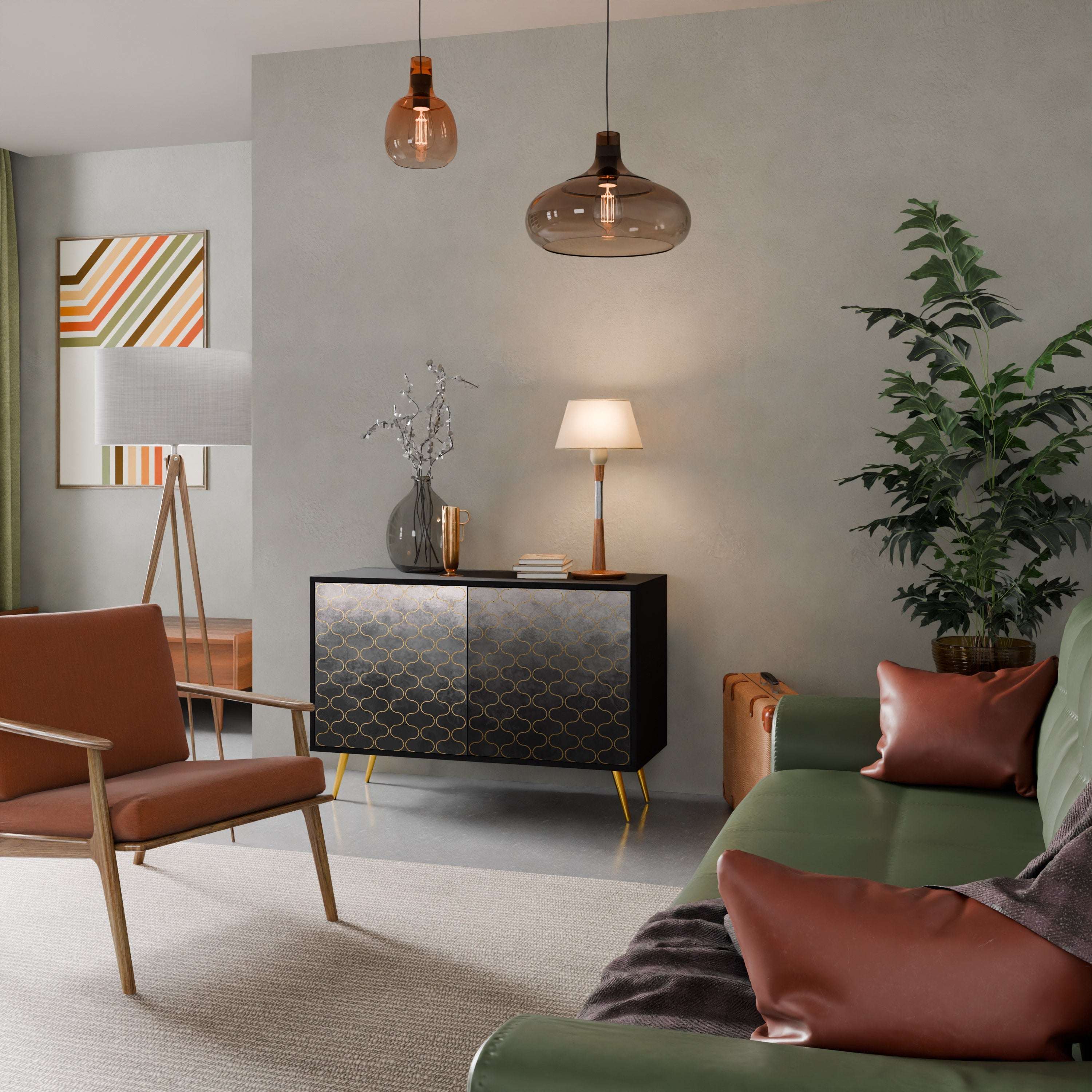 TESSELATED GRAYISH 2-Door Sideboard in Black Finish
