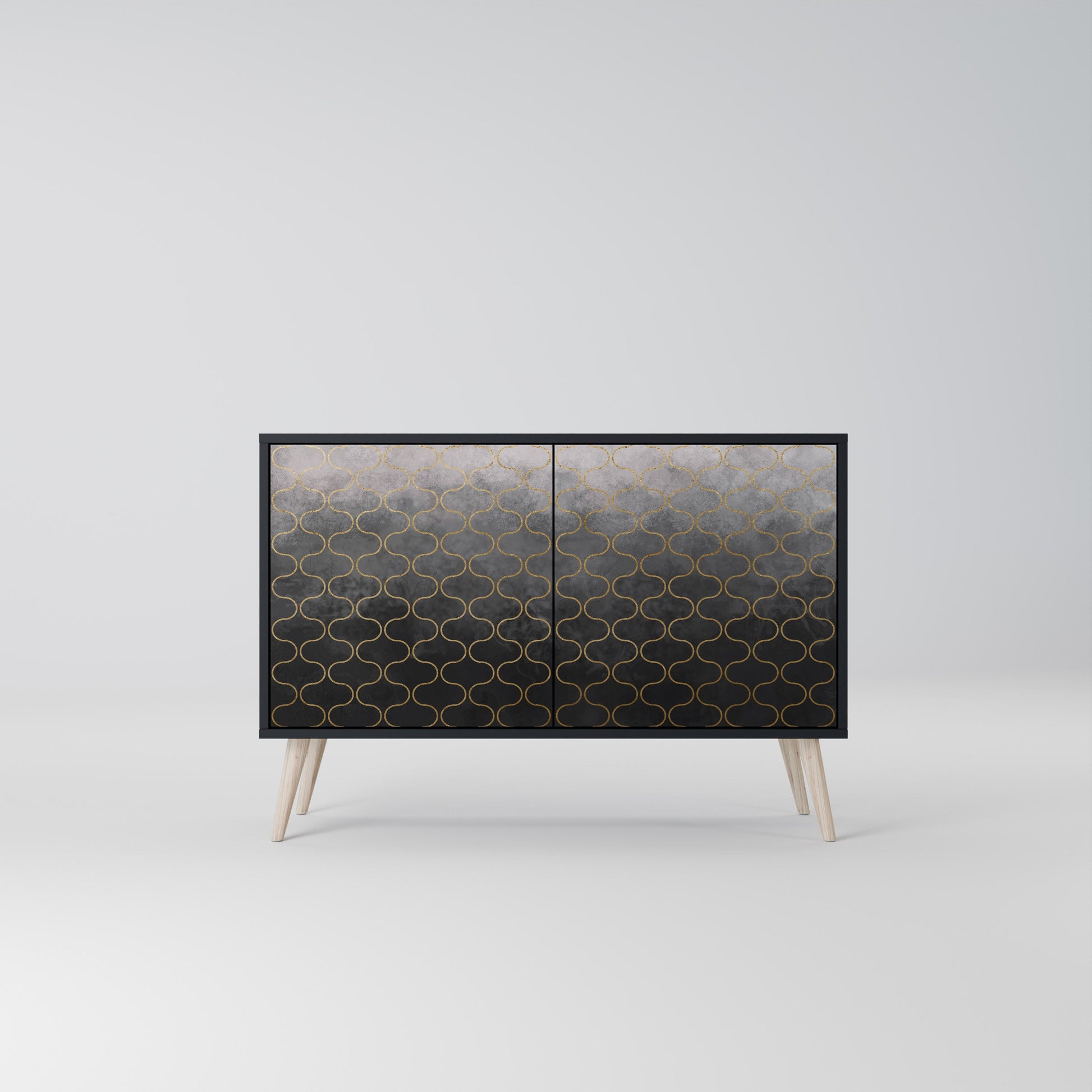 Buffet 2 portes à motif mosaïque grisâtre, finition noire