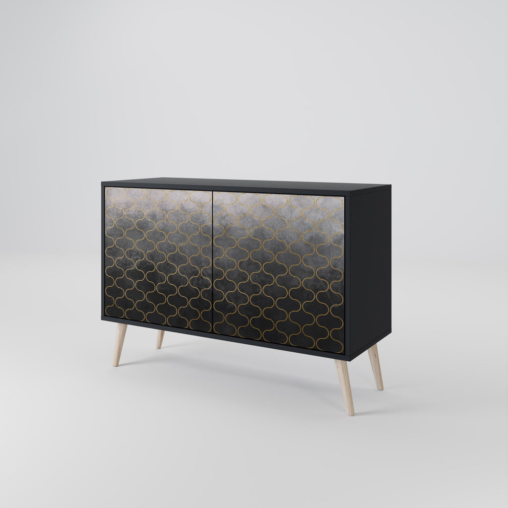 Buffet 2 portes à motif mosaïque grisâtre, finition noire