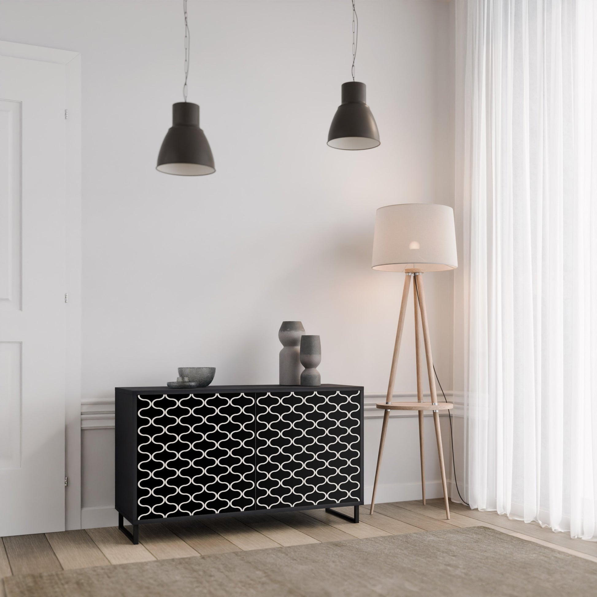 Buffet 2 portes TESSELATED BLACKNESS en finition noire