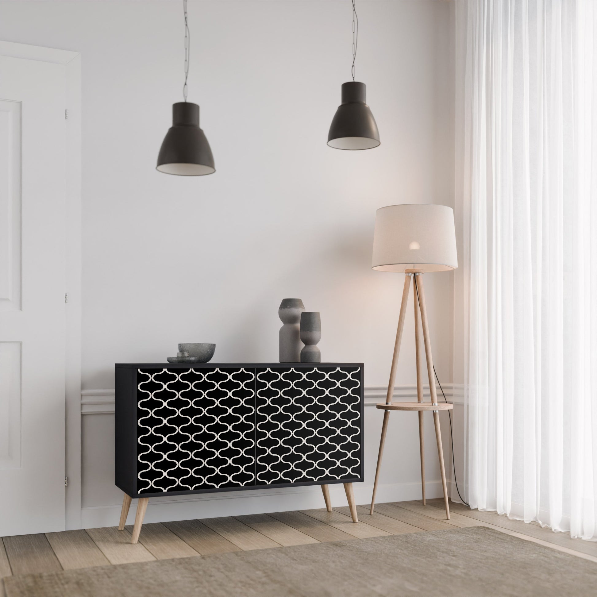 Buffet 2 portes TESSELATED BLACKNESS en finition noire