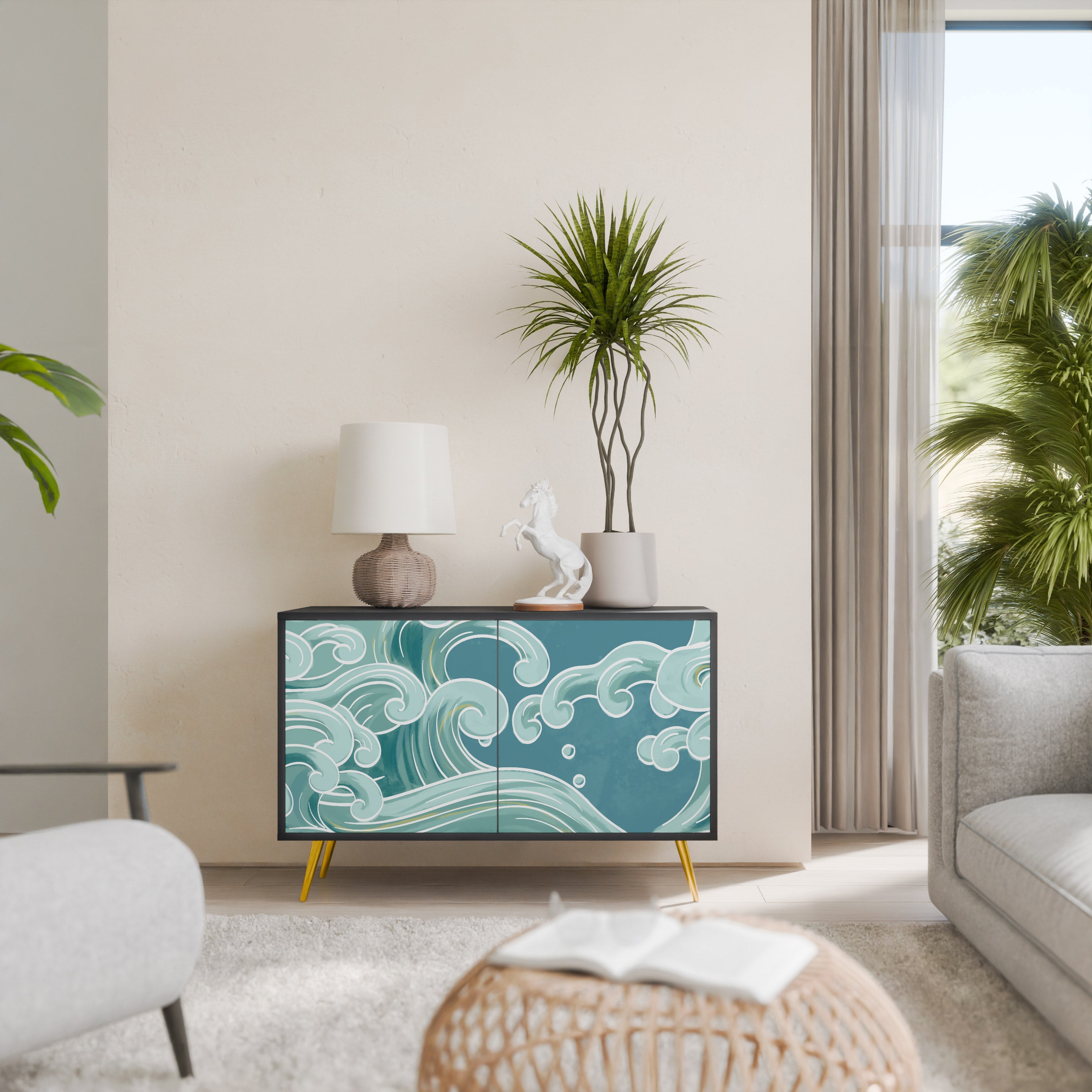 ASIAN SWAY 2-Door Sideboard in Black Finish