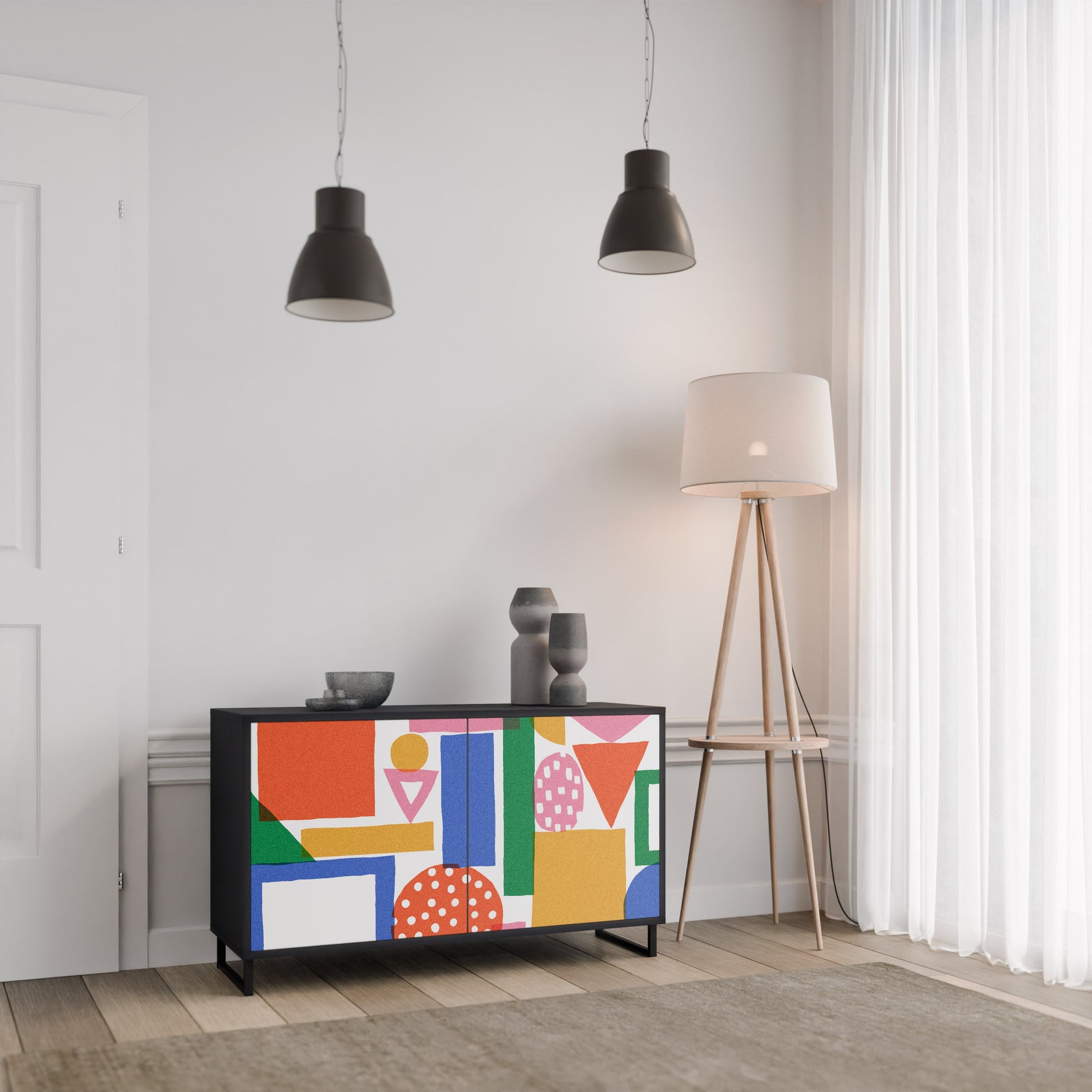 Buffet 2 portes GEOMETRIC GLIMMER en finition noire
