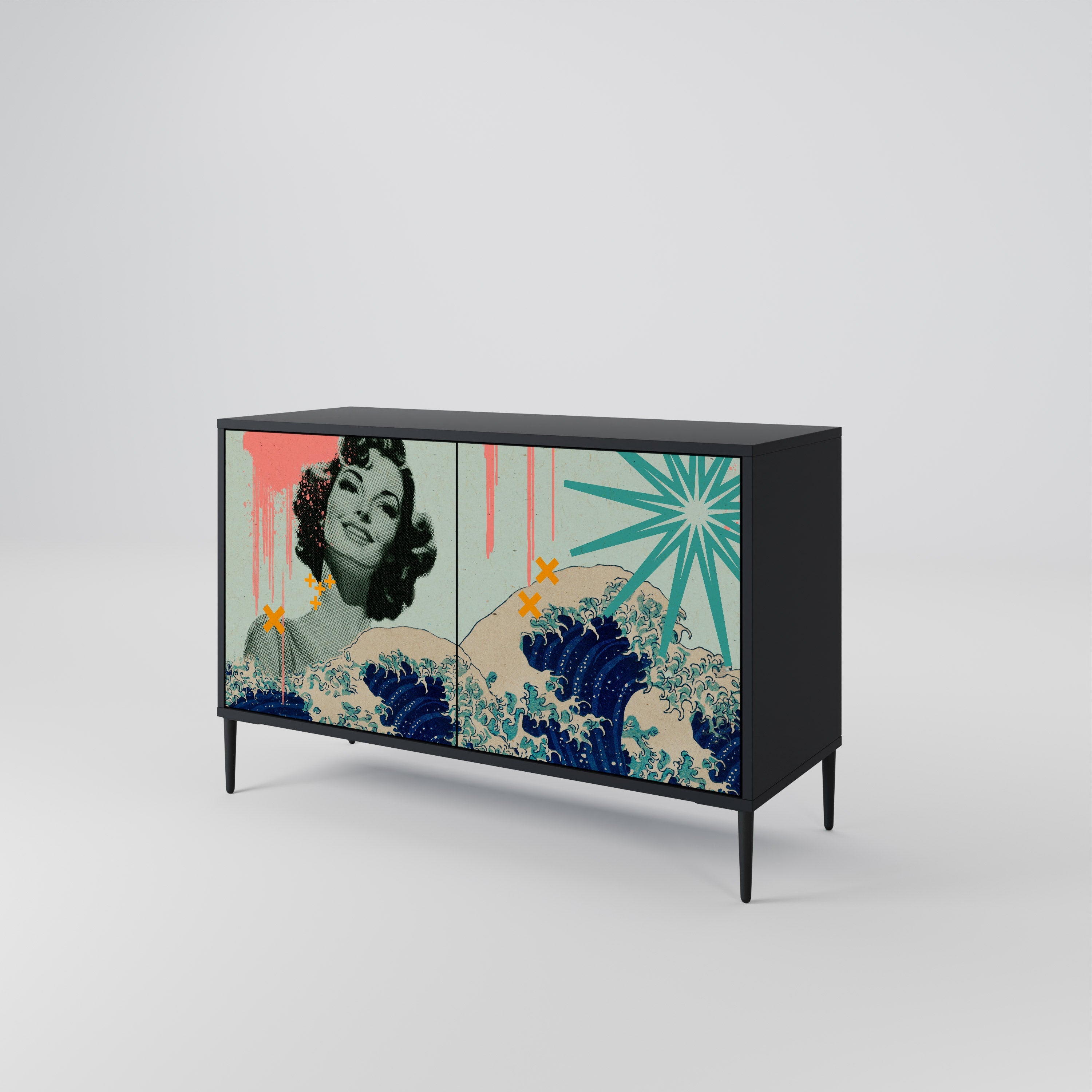 KANAGAWA BEAUTY 2-Door Sideboard in Black Finish