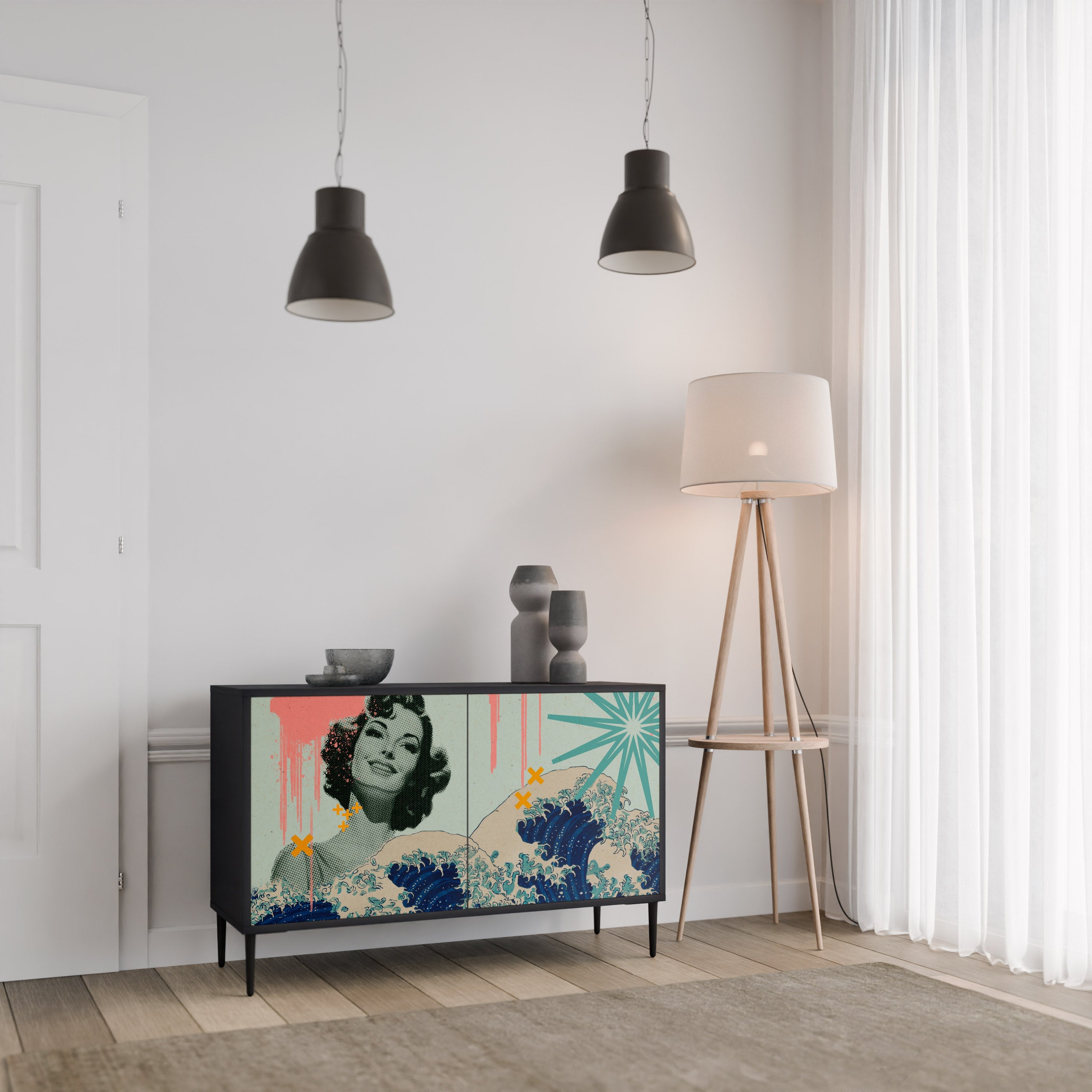 KANAGAWA BEAUTY 2-Door Sideboard in Black Finish