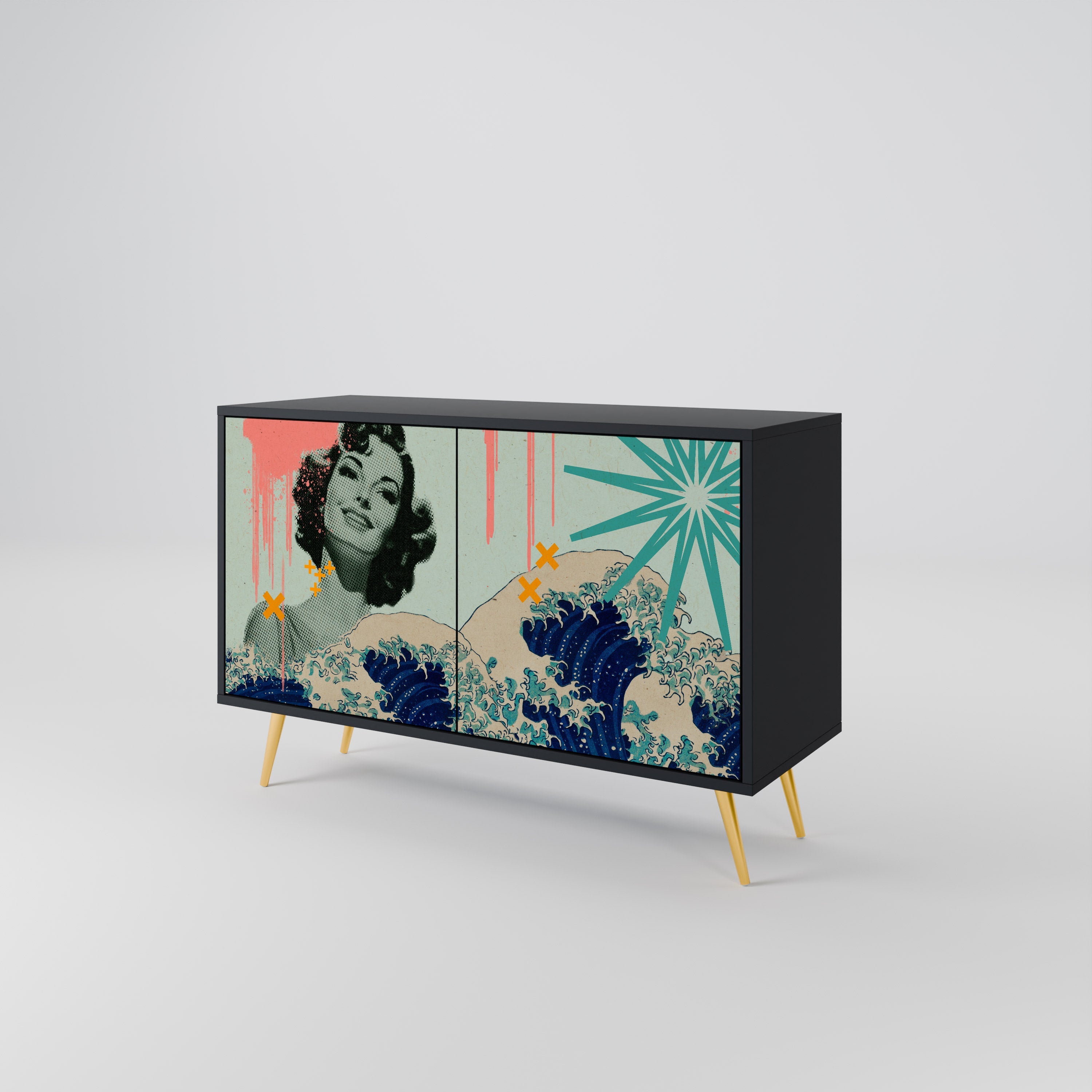 KANAGAWA BEAUTY 2-Door Sideboard in Black Finish