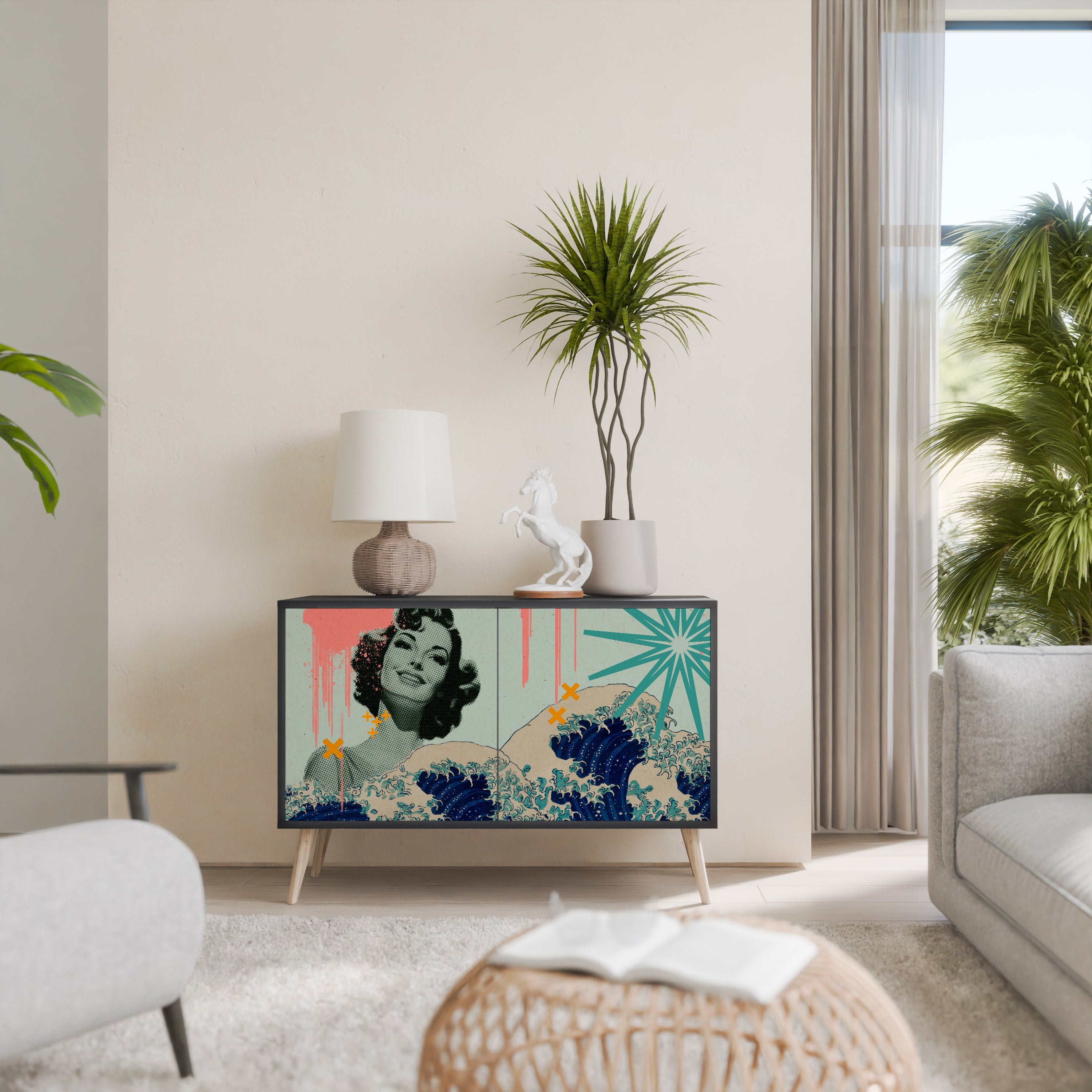 KANAGAWA BEAUTY 2-Door Sideboard in Black Finish