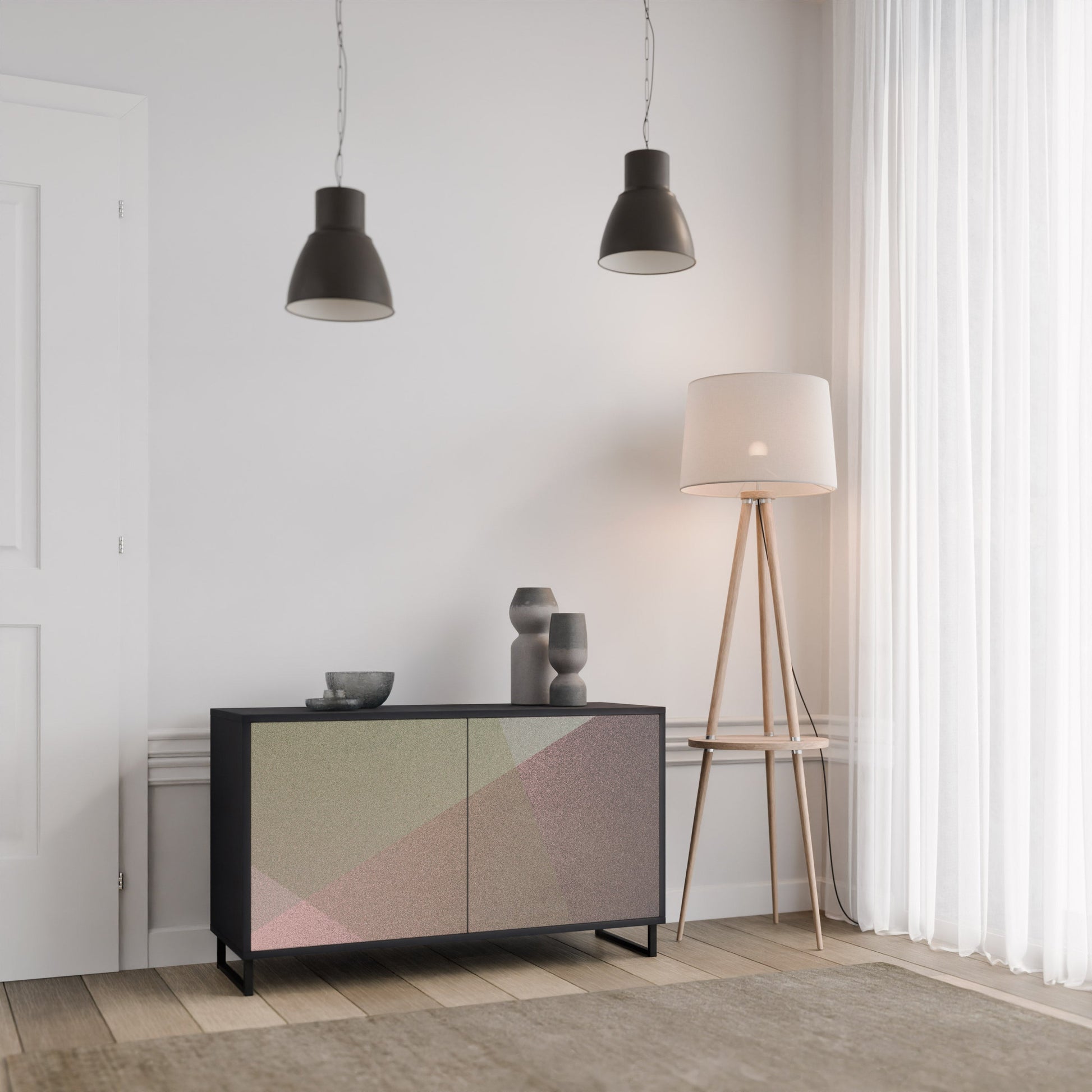 Buffet 2 portes BEIGE GEOMETRY finition noire