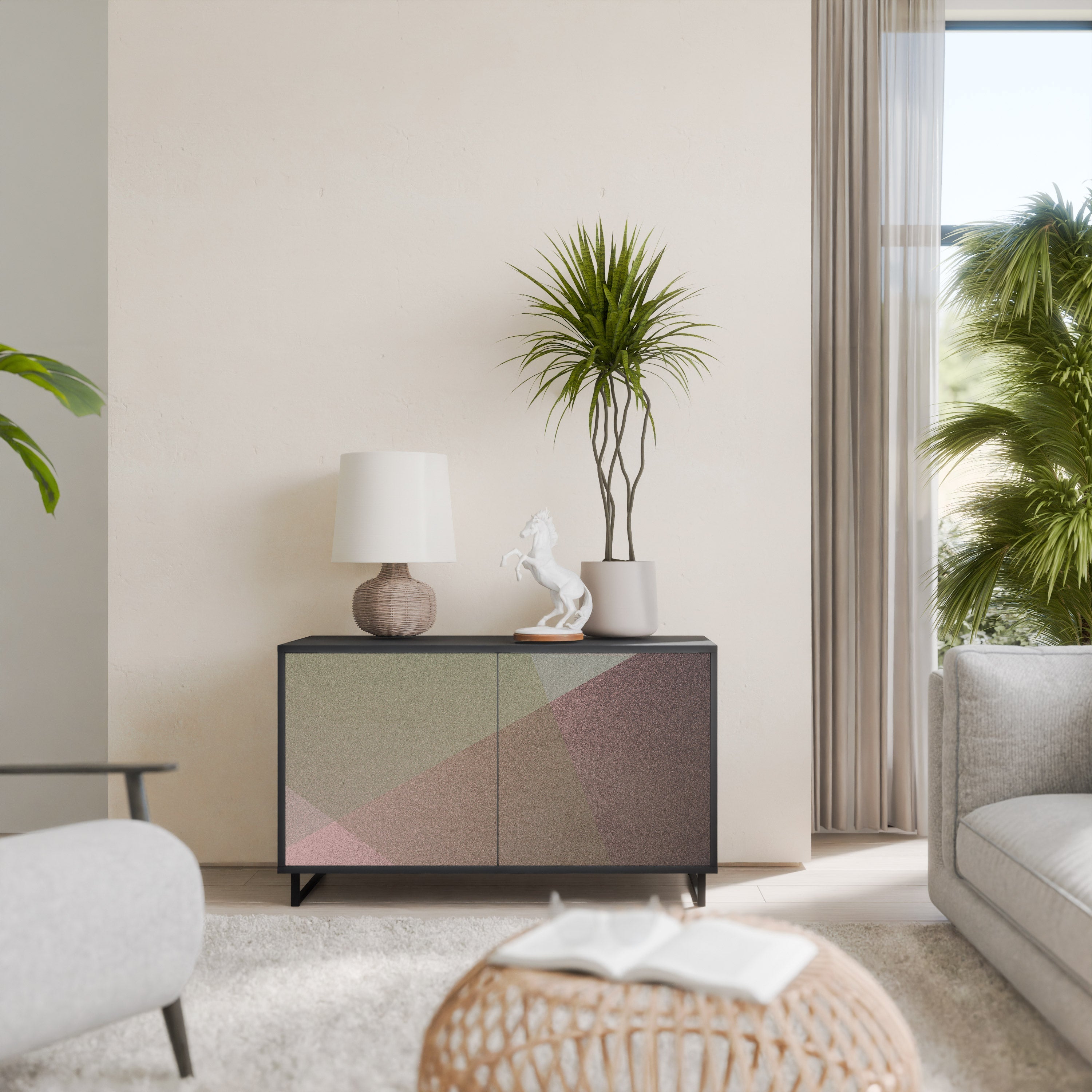BEIGE GEOMETRY 2-Door Sideboard in Black Finish