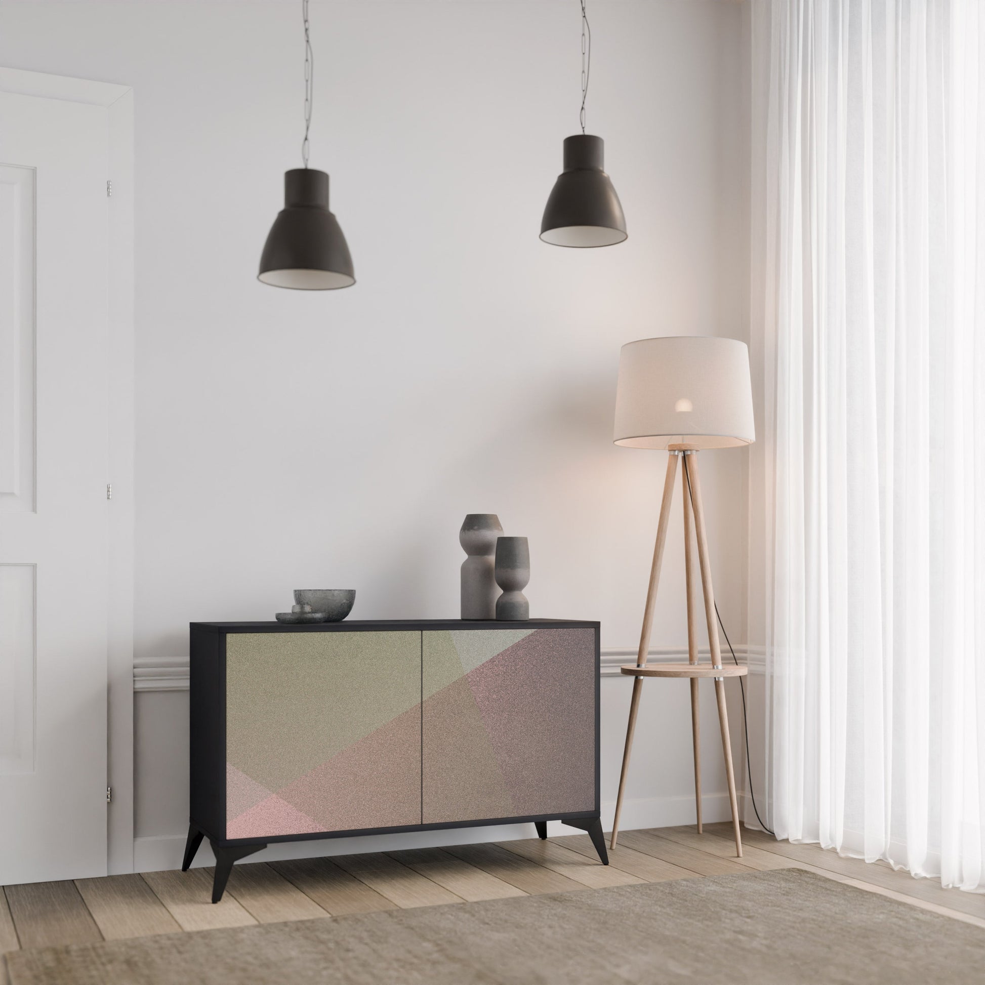 Buffet 2 portes BEIGE GEOMETRY finition noire