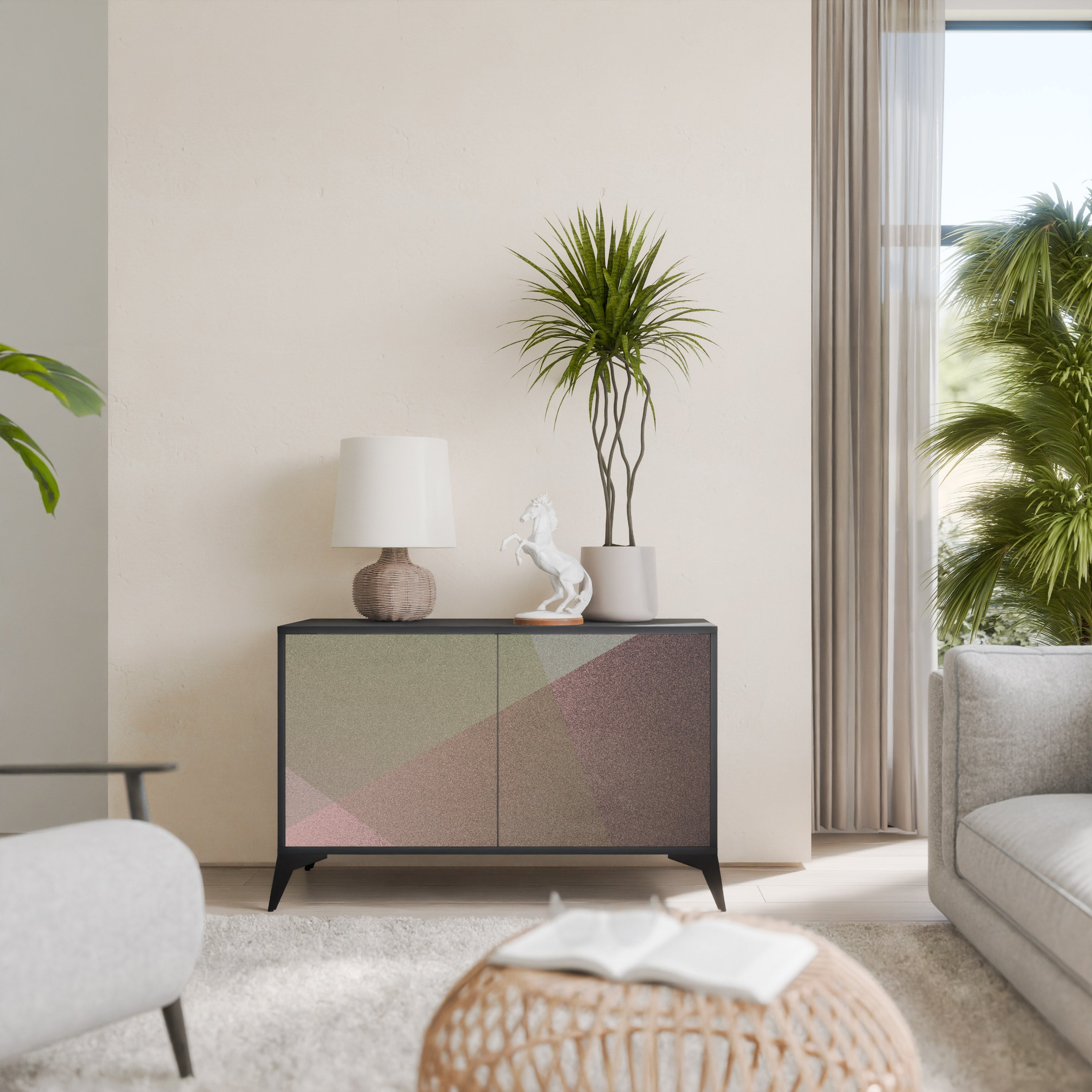 BEIGE GEOMETRY 2-Door Sideboard in Black Finish