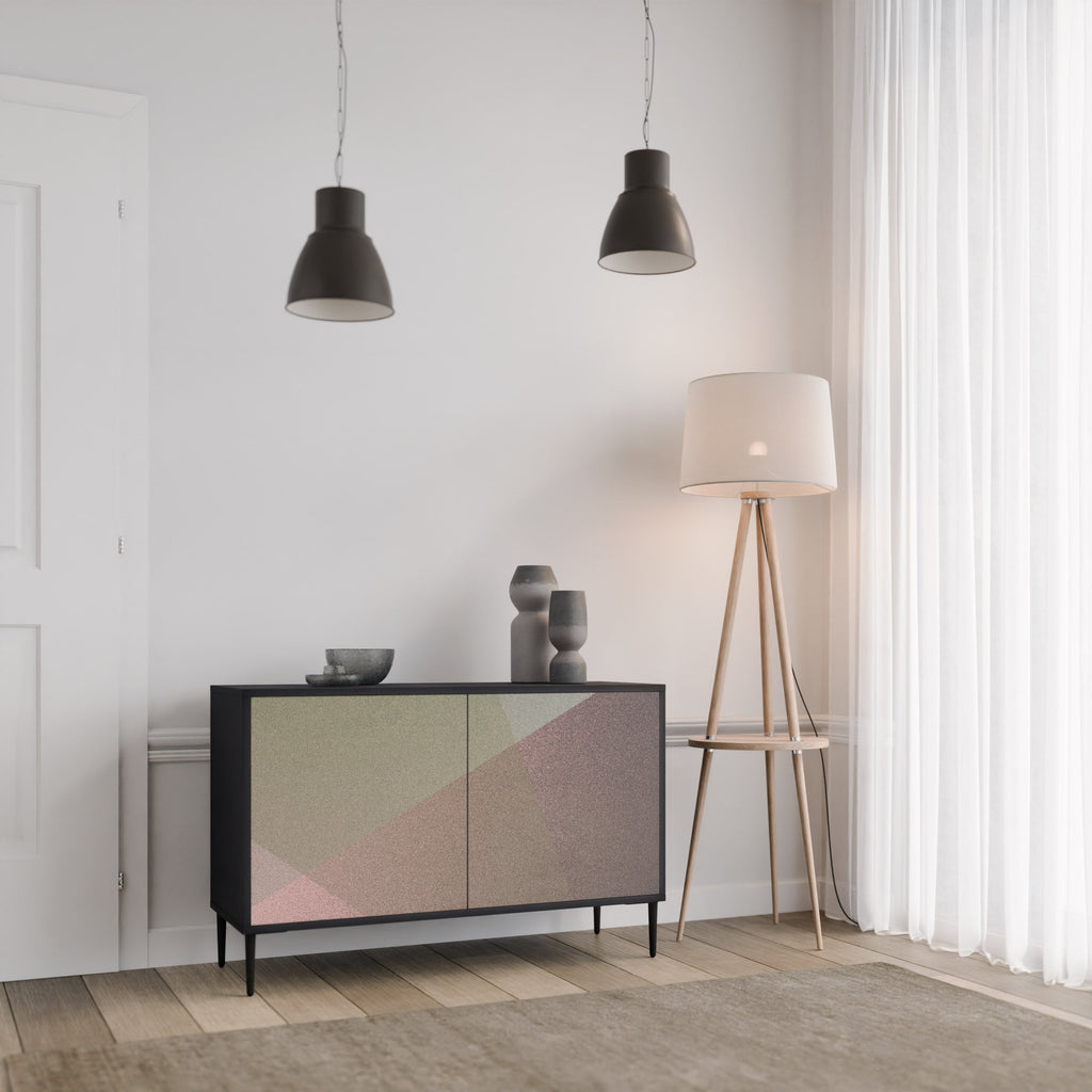 Buffet 2 portes BEIGE GEOMETRY finition noire