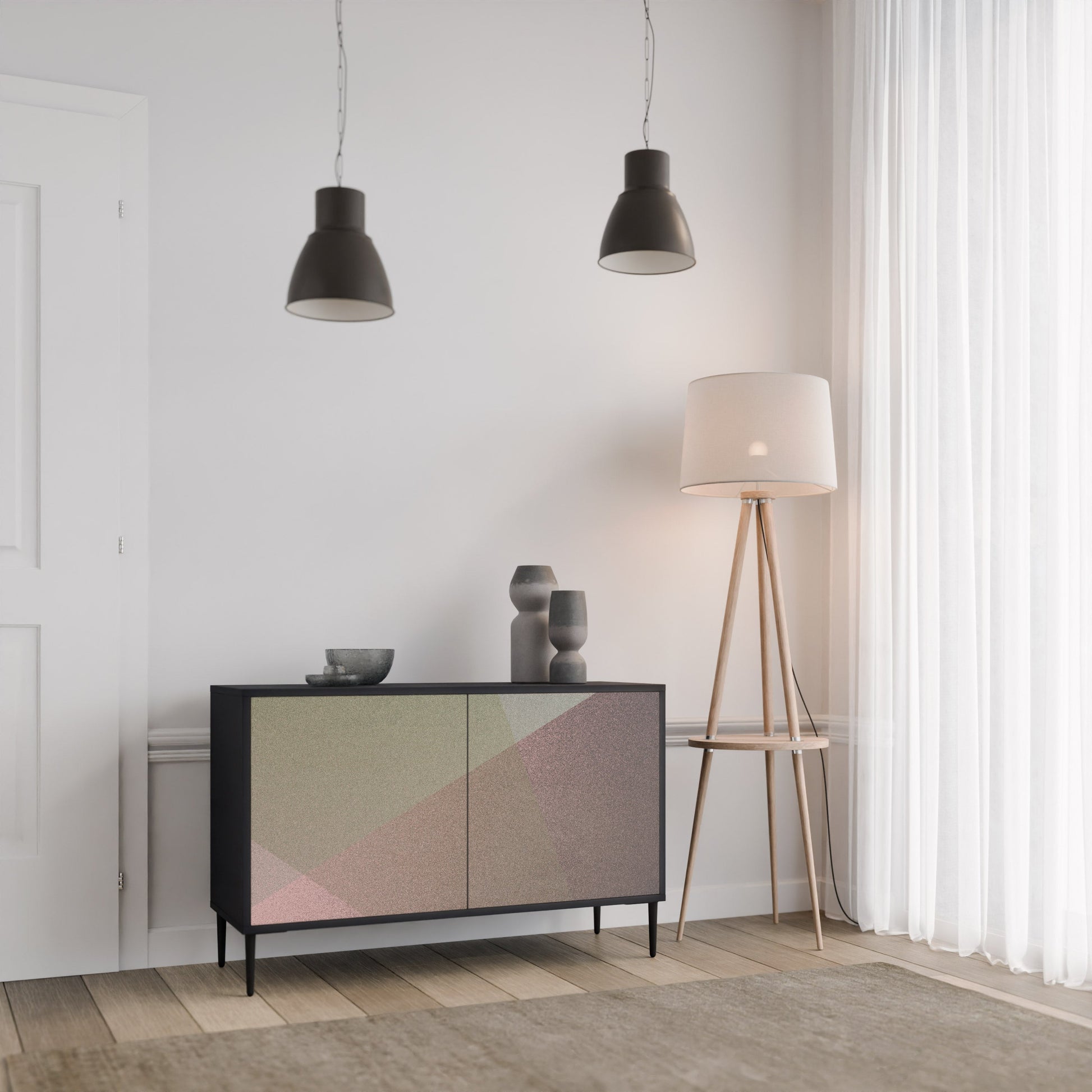 Buffet 2 portes BEIGE GEOMETRY finition noire