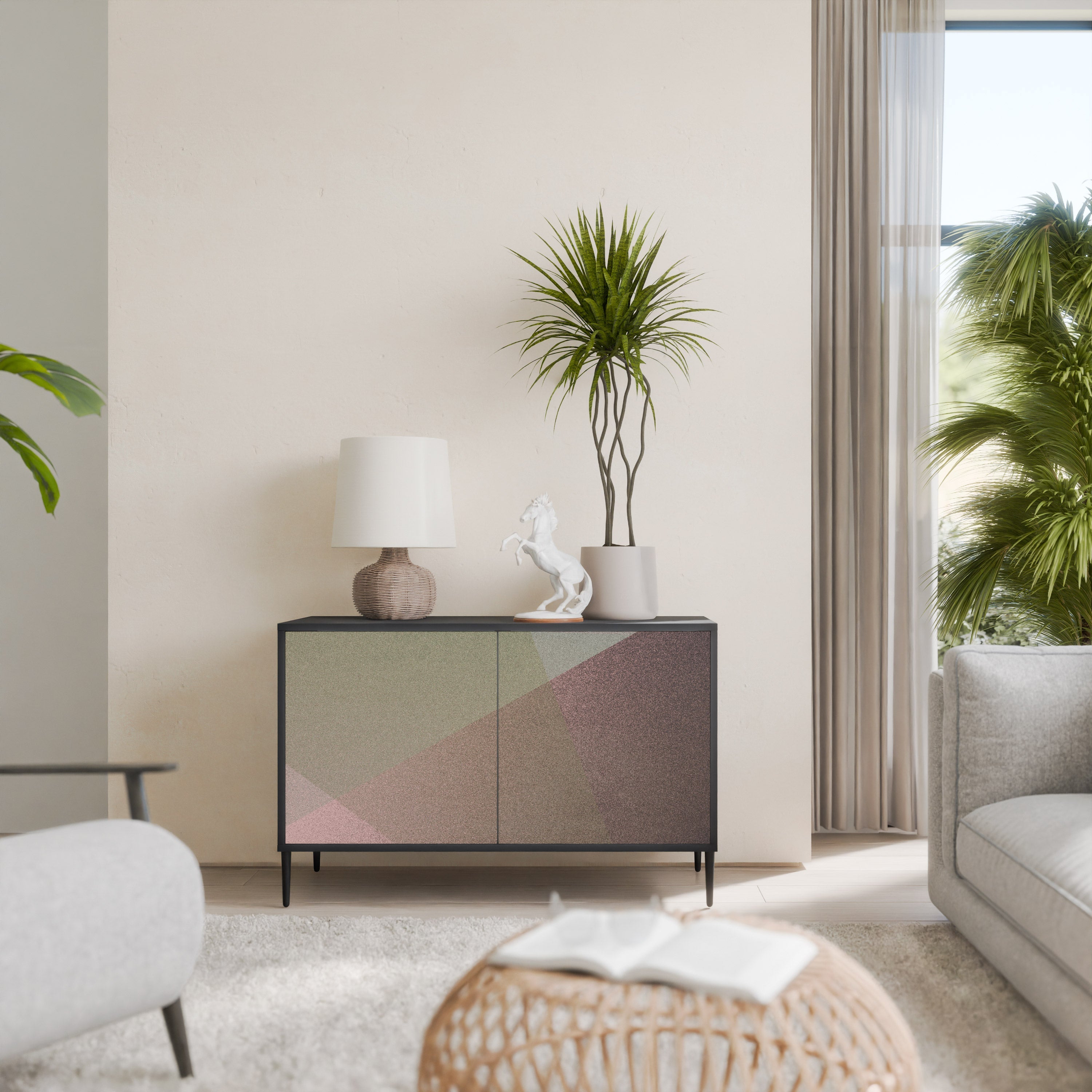 BEIGE GEOMETRY 2-Door Sideboard in Black Finish