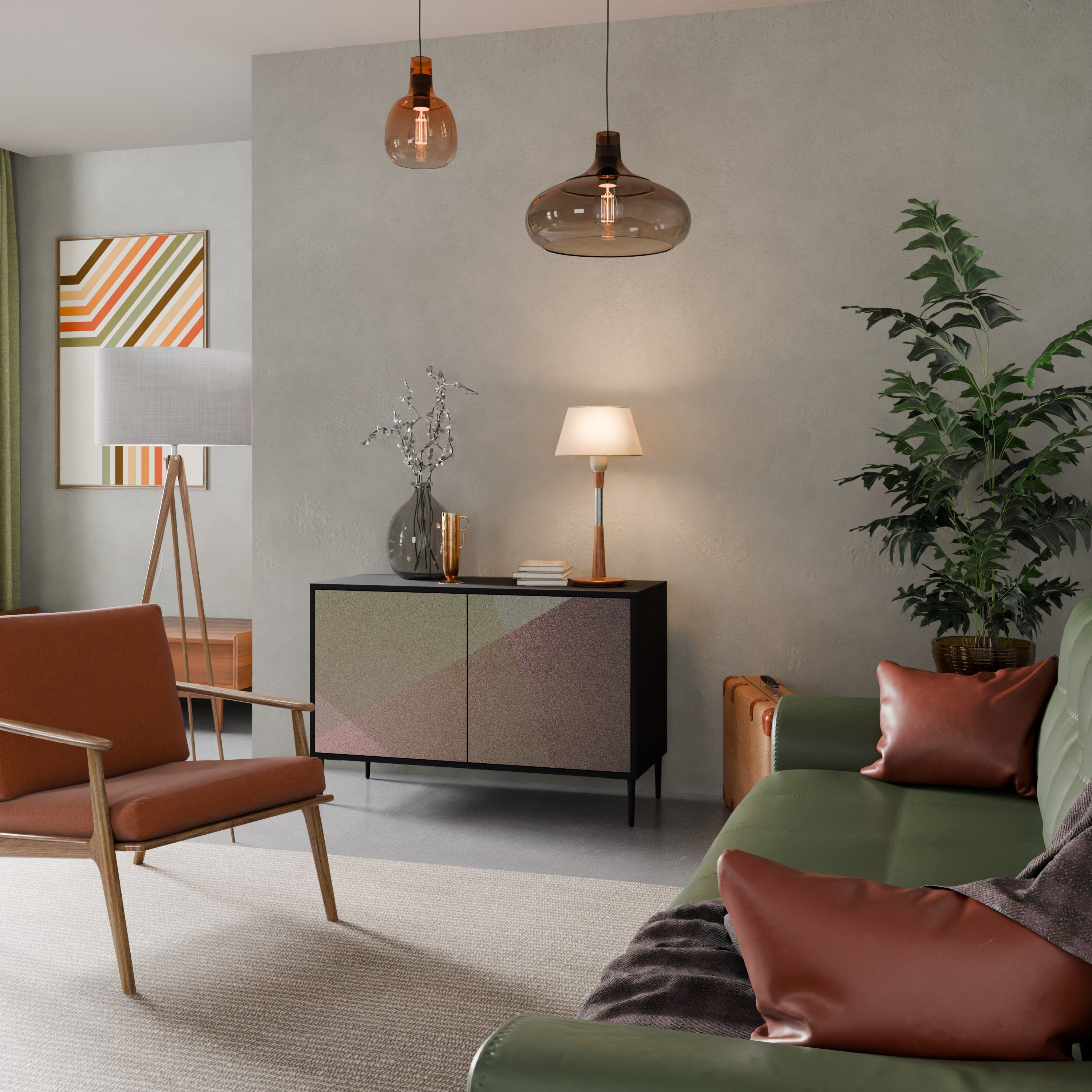 BEIGE GEOMETRY 2-Door Sideboard in Black Finish