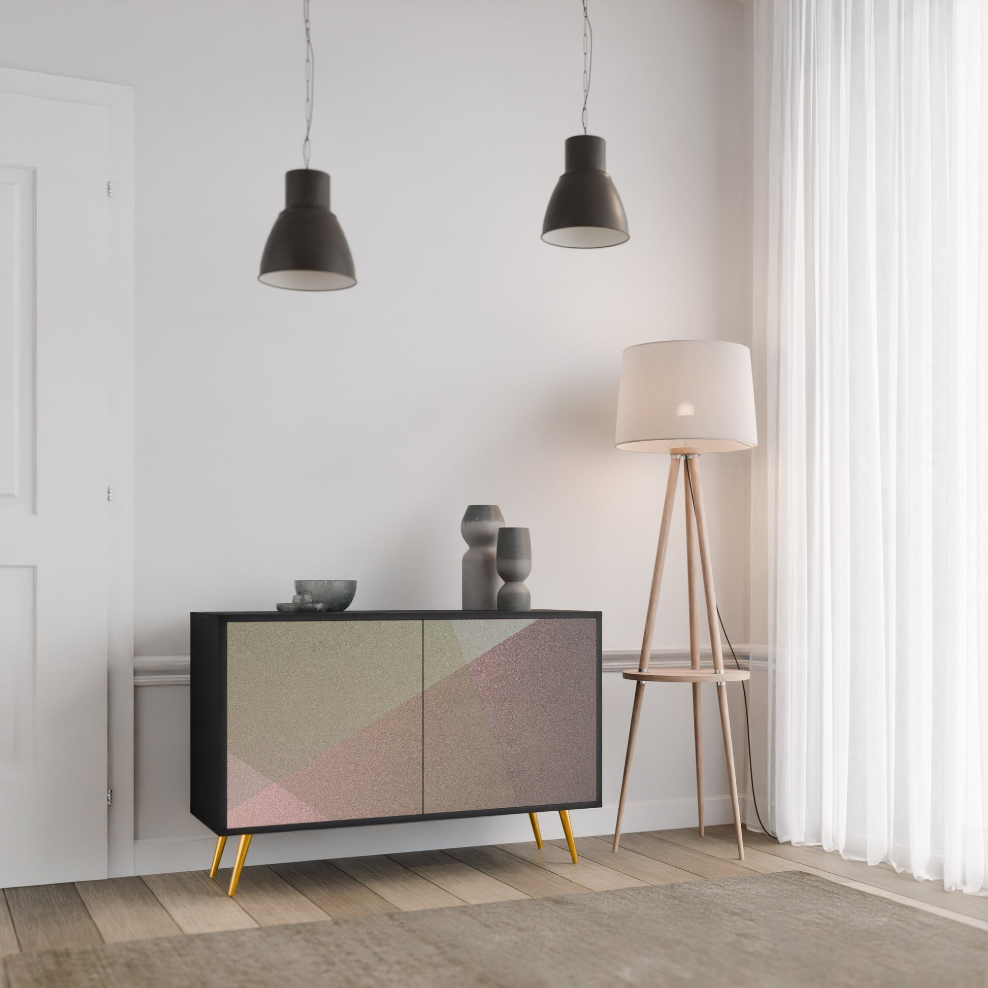 Buffet 2 portes BEIGE GEOMETRY finition noire