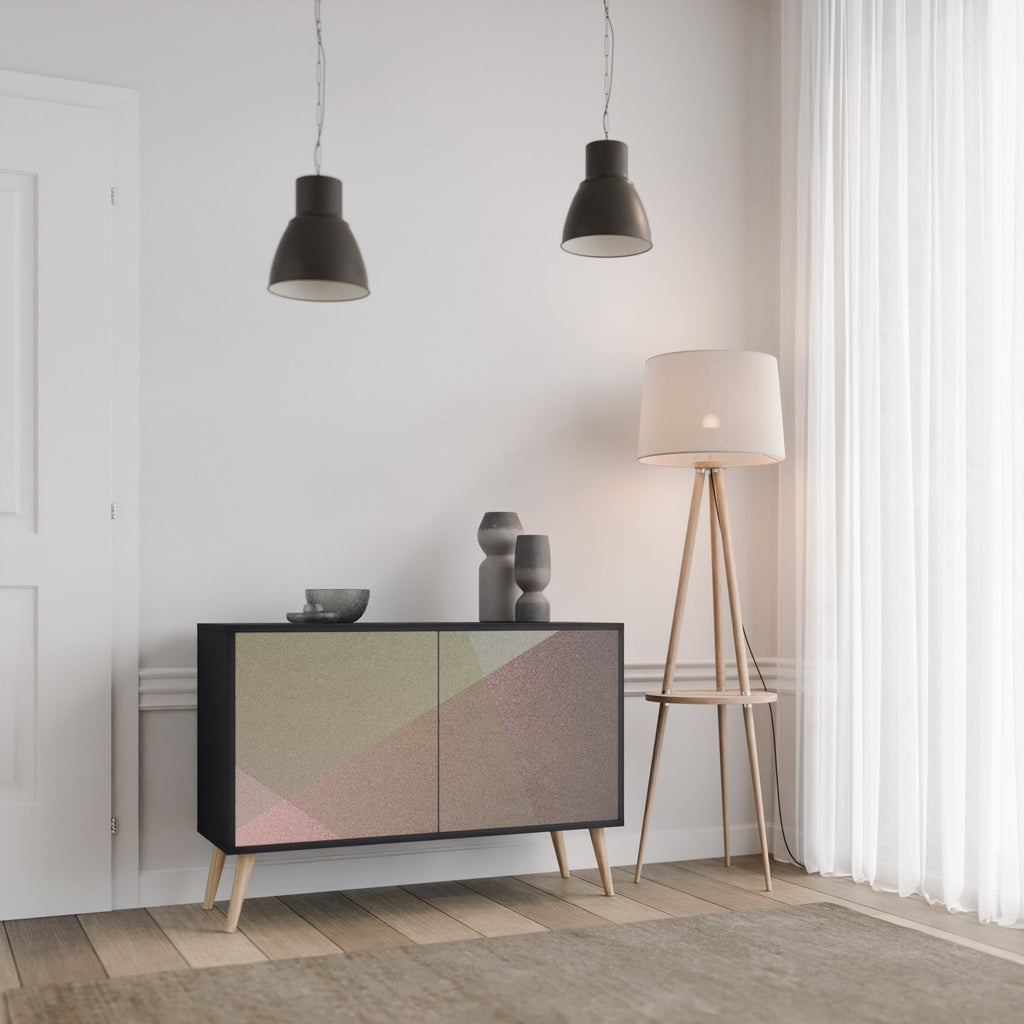 Buffet 2 portes BEIGE GEOMETRY finition noire