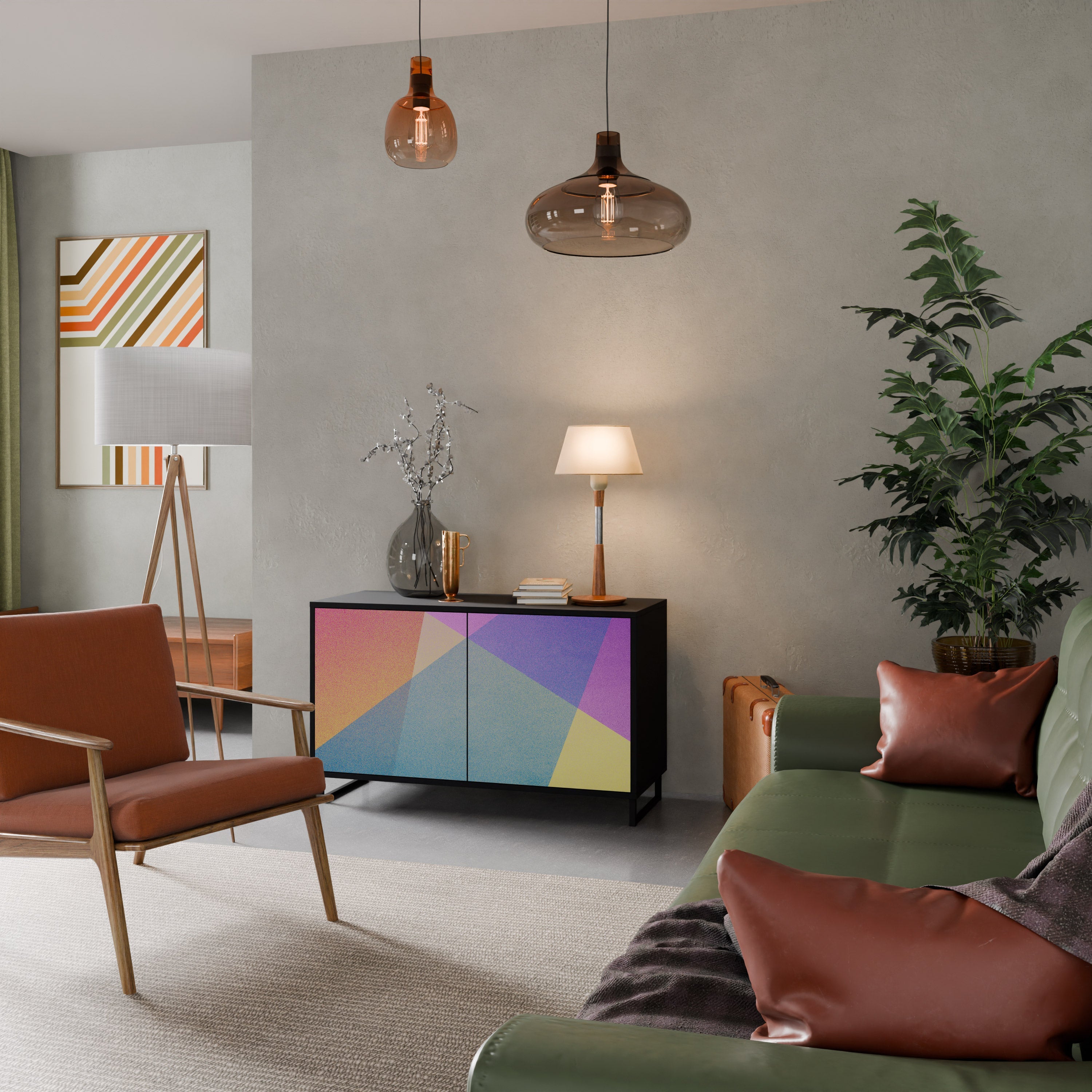 BRIGHT GEOMETRY 2-Door Sideboard in Black Finish